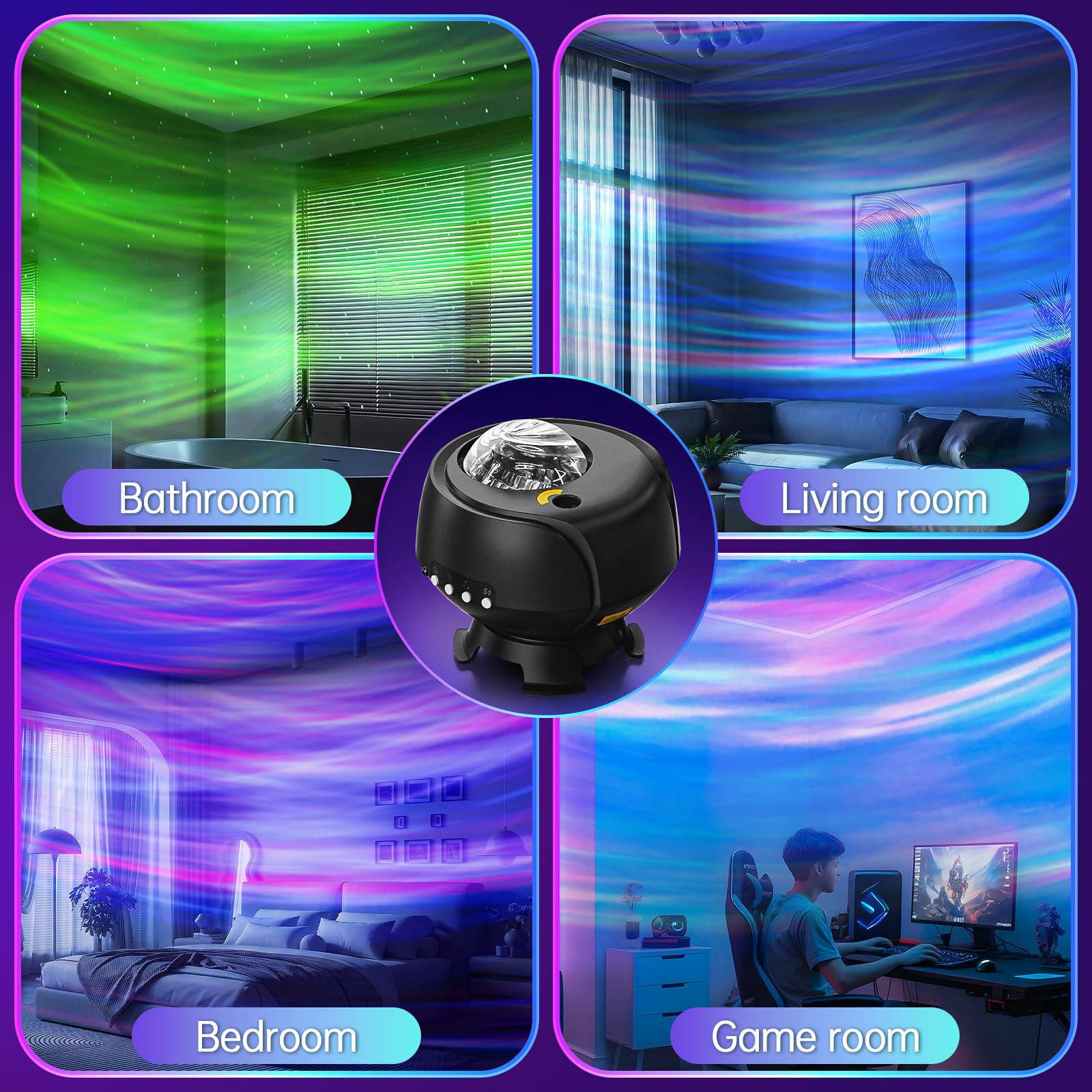Galaxy Lights Projector 2.0 z największym zasięgiem, projektor gwiazd, ze zmieniającą się lampką nocną w kształcie mgły i galaktyki
