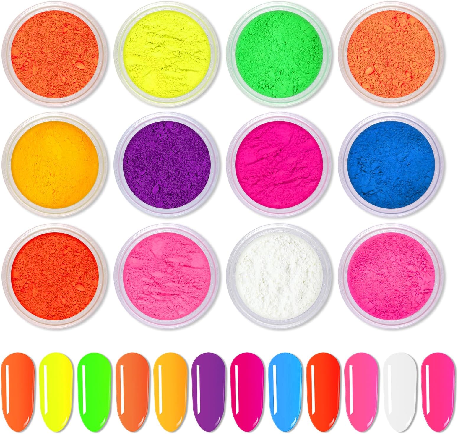 Ownest 12 Boxes Pigment Nail Powder, Colorful Fluorescent color Nail Pigments Dust Nail Glitter Gradient Iridescent Nail Art Decoration, Neon Nail Powder, High Pigment for Eyes Body Paint