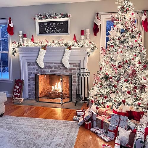 Vista 68 de Fesciory Paquete de 4 medias de Navidad de 18 pulgadas, tamaño grande, calcetines de punto trenzado, regalos y decoraciones para vacaciones Blanco