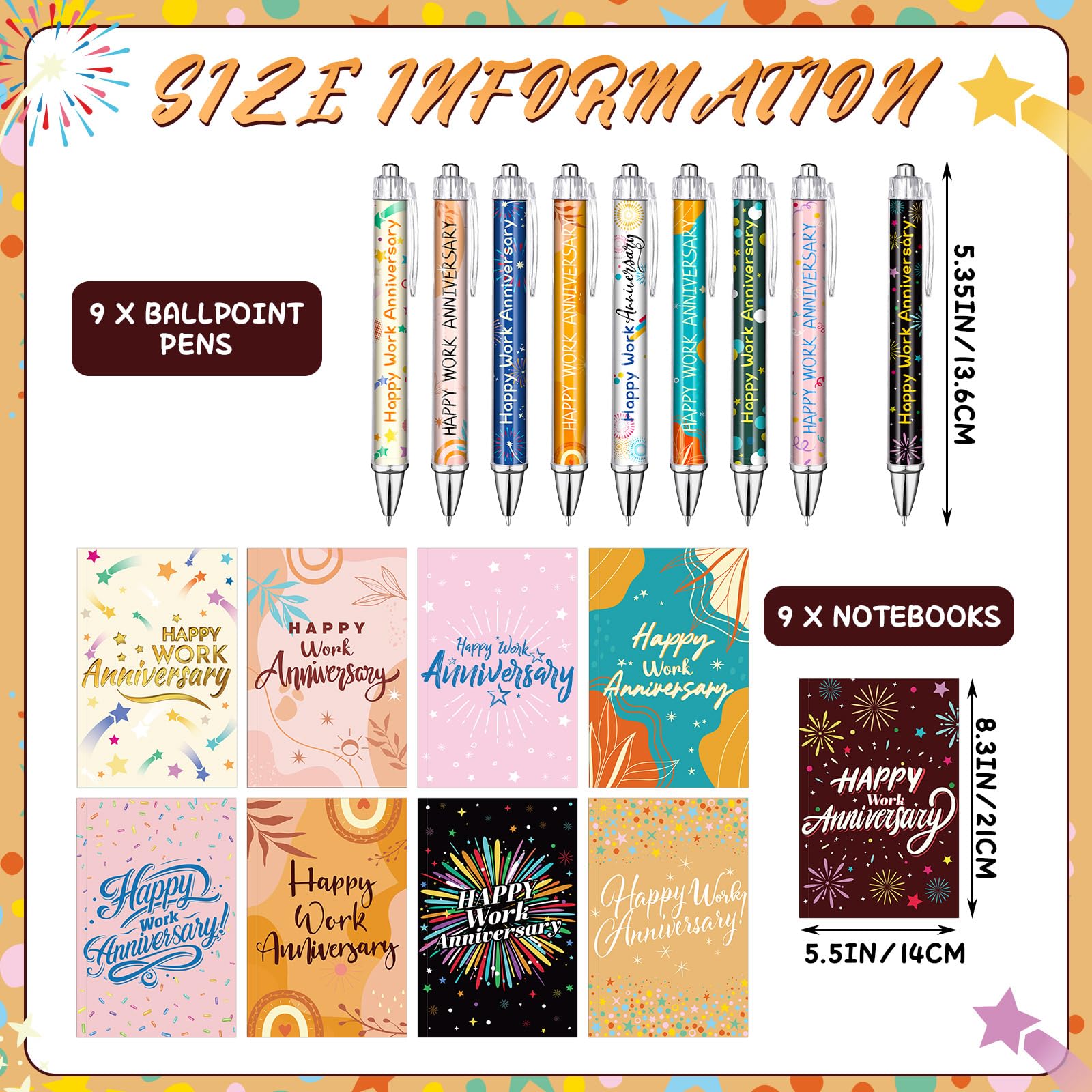 Resurhang 18 Pcs Happy Work Anniversary Gifts Set, 9 Work Anniversary Notebooks & 9 Inspirational Pens, Employee Appreciation Gifts Bulk for Staff, Coworker, Office, Company Team Recognition Supplies