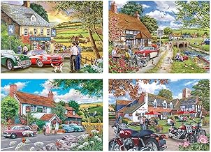 The House of Puzzles Tales From The Tavern Jigsaw Set - 4 x 500 Piece Jigsaws For Adults, Multi Puzzle Pack, Artist Illustrated, Deluxe Puzzle Gifts, Sustainably Made