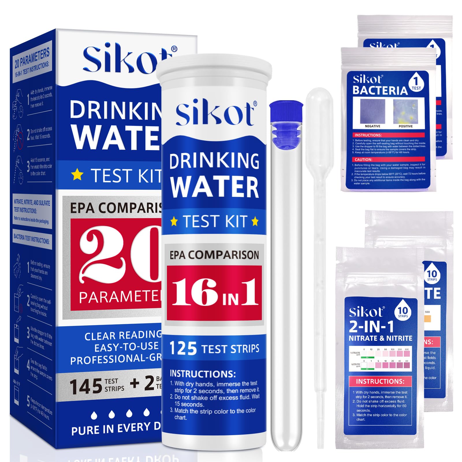 20 in 1 Water Testing Kit - Quick & Accurate Home Tap, Well & Pool Test, 145pcs Strips for Hardness, pH, Lead, Chlorine, Iron & More