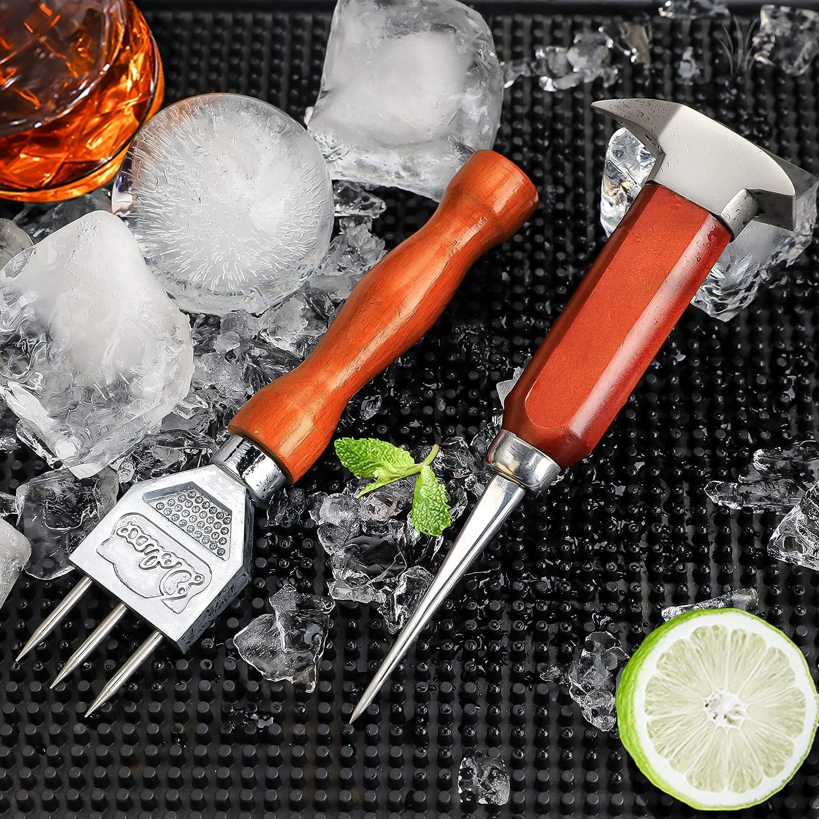 Ice Pick Set di 2 con Manico in Legno, Cippatrice per Il Ghiaccio 304 in Acciaio Inox,Tritaghiaccio,Scalpello per Ghiaccio, Ghiaccio Tritato, di sicurezza per bar da cucina