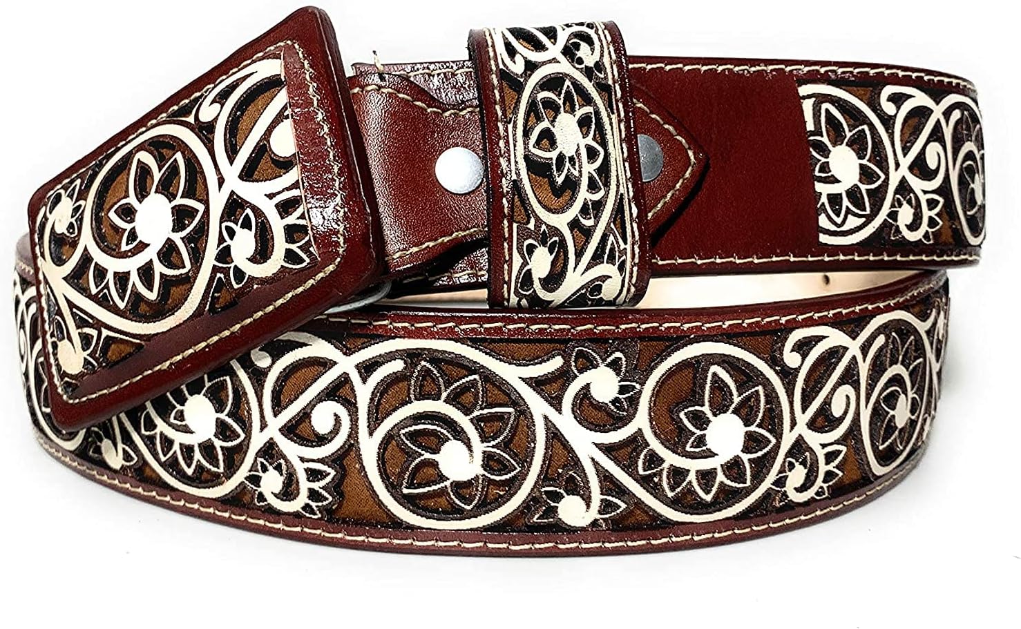 Belt Western Leather Cincelado Genuine leather made in Mexico Lazer Floral Western & Cowboys