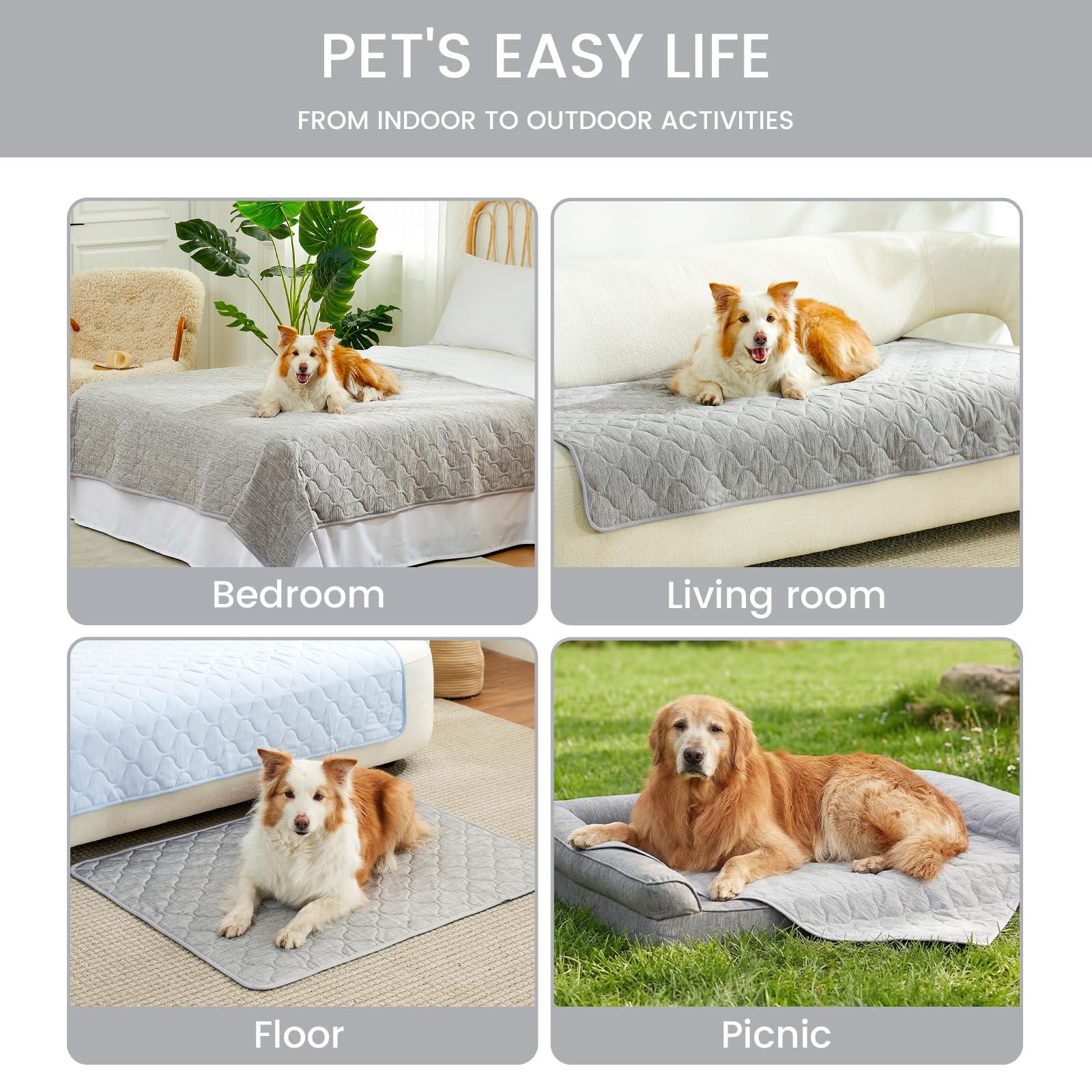 Cozy Bliss Q-Max - Manta refrescante para perros medianos, duradera y lavable para climas cálidos, manta suave para mascotas y protector de sofá para perros y gatos, 76 x 101 cm, gris plateado