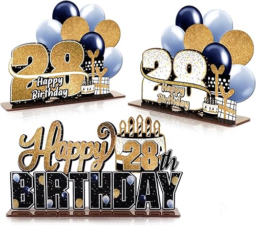 Miniatura 35 de LINGTEER Juego de centros de mesa de acrílico azul con texto en inglés «Happy 100th Birthday» – Decoración de regalo de fiesta de cumpleaños número