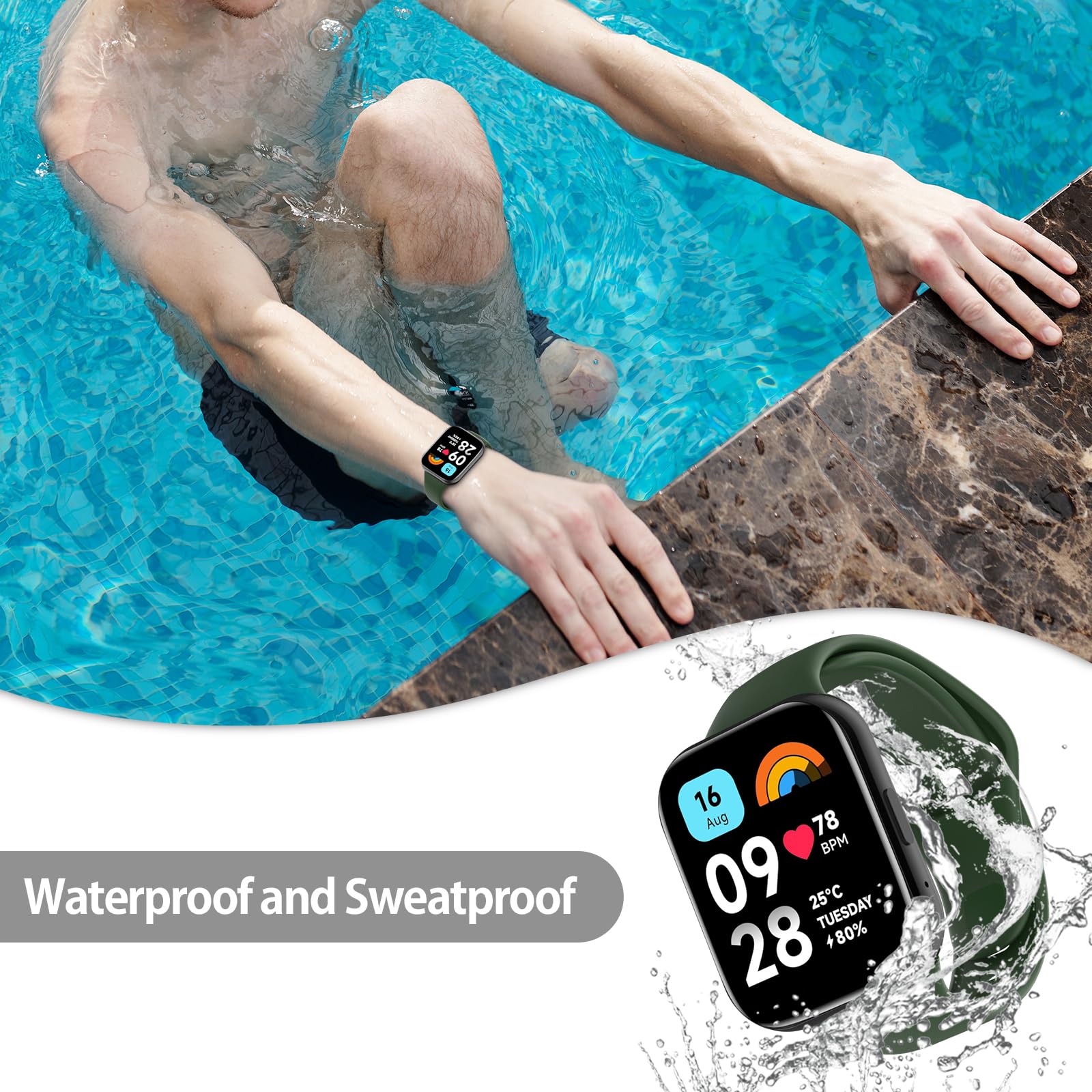 WD&CD 2 szt. Pasek kompatybilny z Xiaomi Redmi Watch 3 Active, wymienna bransoletka silikonowa sportowa