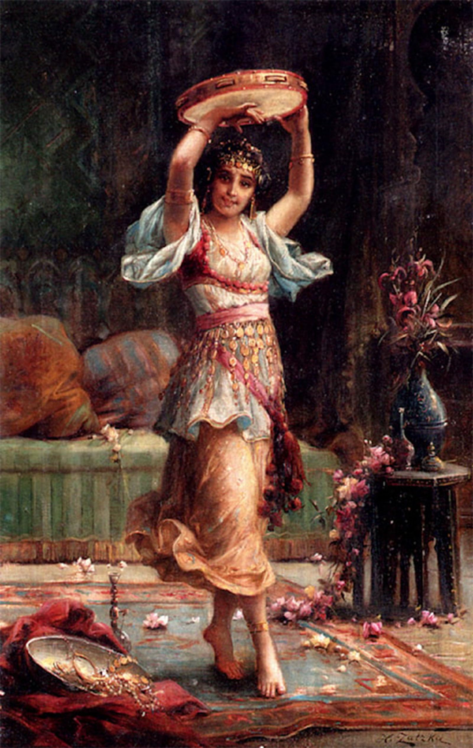 ARTXLXXBN Famous Prints Artwork Pictures Poster Painting Art The Tambourine Player Hans Zatzka Artwork Landscape Pictures for Home Decor 60x90cm