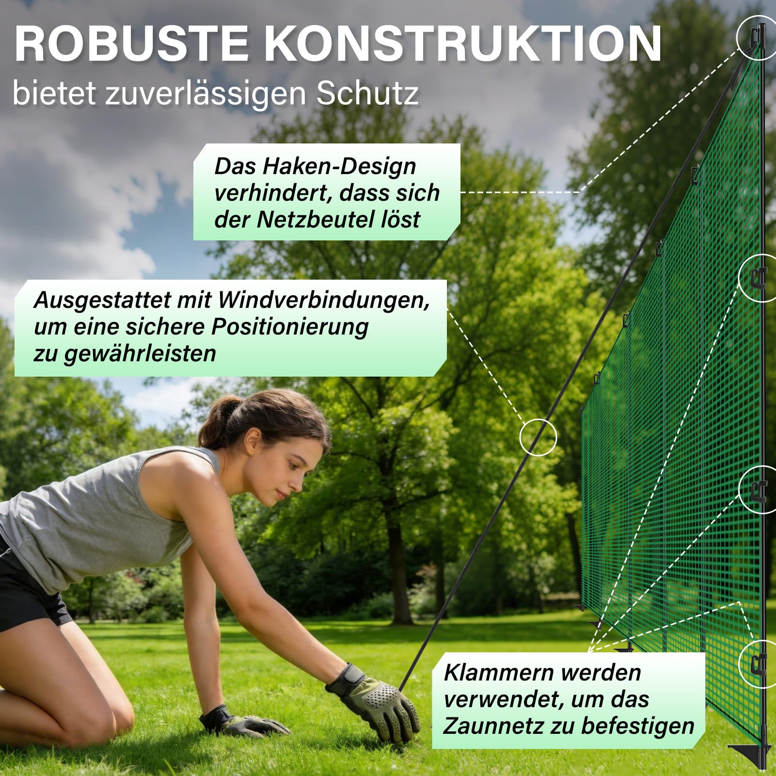 Mobiler Begrenzungszaun 15 m 122 cm hoch 9 Fiberglaspfähle Hühnerzaun Hundezaun Weidezaun Dunkelgrün