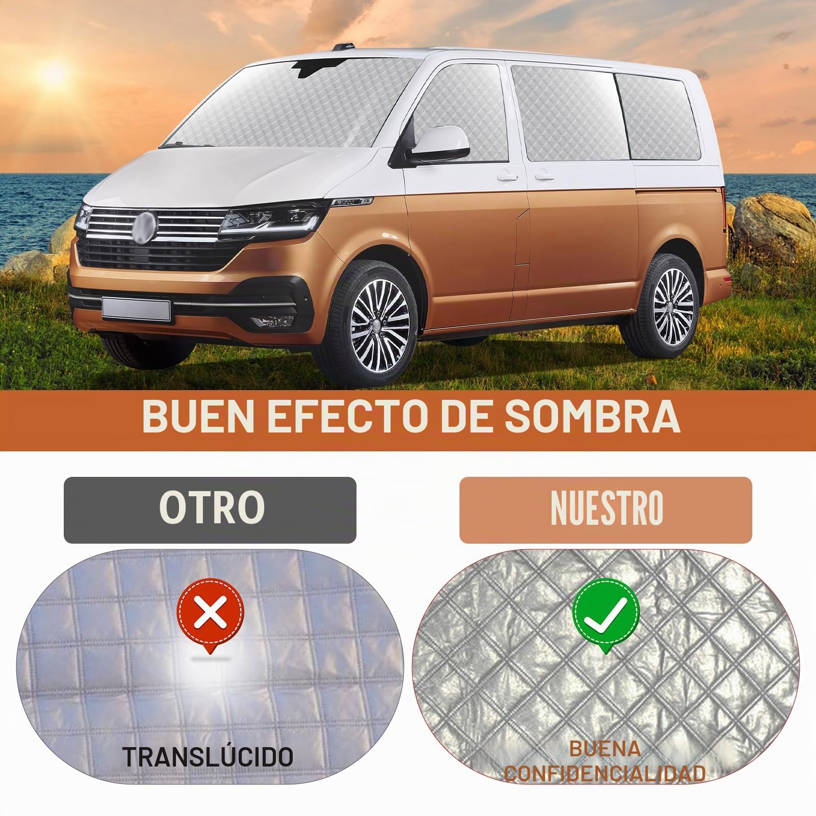 8 alfombrillas térmicas para cabina del conductor, aptas para VW T4 SWB, parasol interior de lujo, cortina térmica plegable, kit de oscurecimiento y protección contra el sol