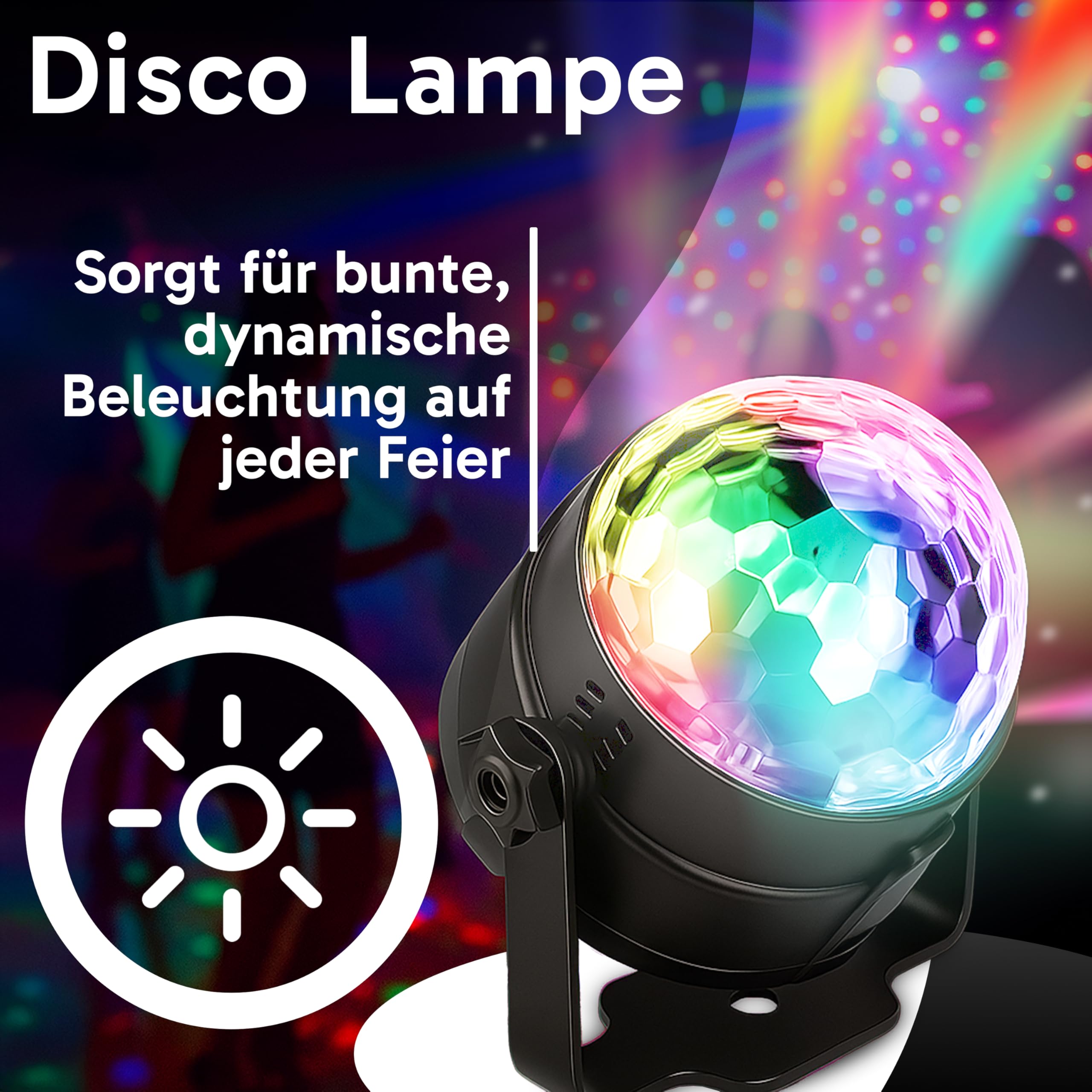 Retoo Boule disco, contrôlée par la musique avec télécommande, 7 combinaisons de couleurs RGB, éclairage de fête, boule disco grand angle, pour Fête/DJ/Noël/Bar/Enfants, Noir