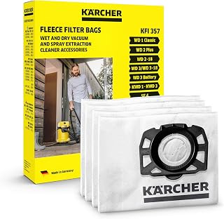 Kärcher Original Vliesfilterbeutel KFI 357: 4 Stück, 3-lagig, extrem reißfest und robust, passgenau für Kärcher Nass-/Trockensauger und Waschsauger, Artikelnummer: 2.863-314.0