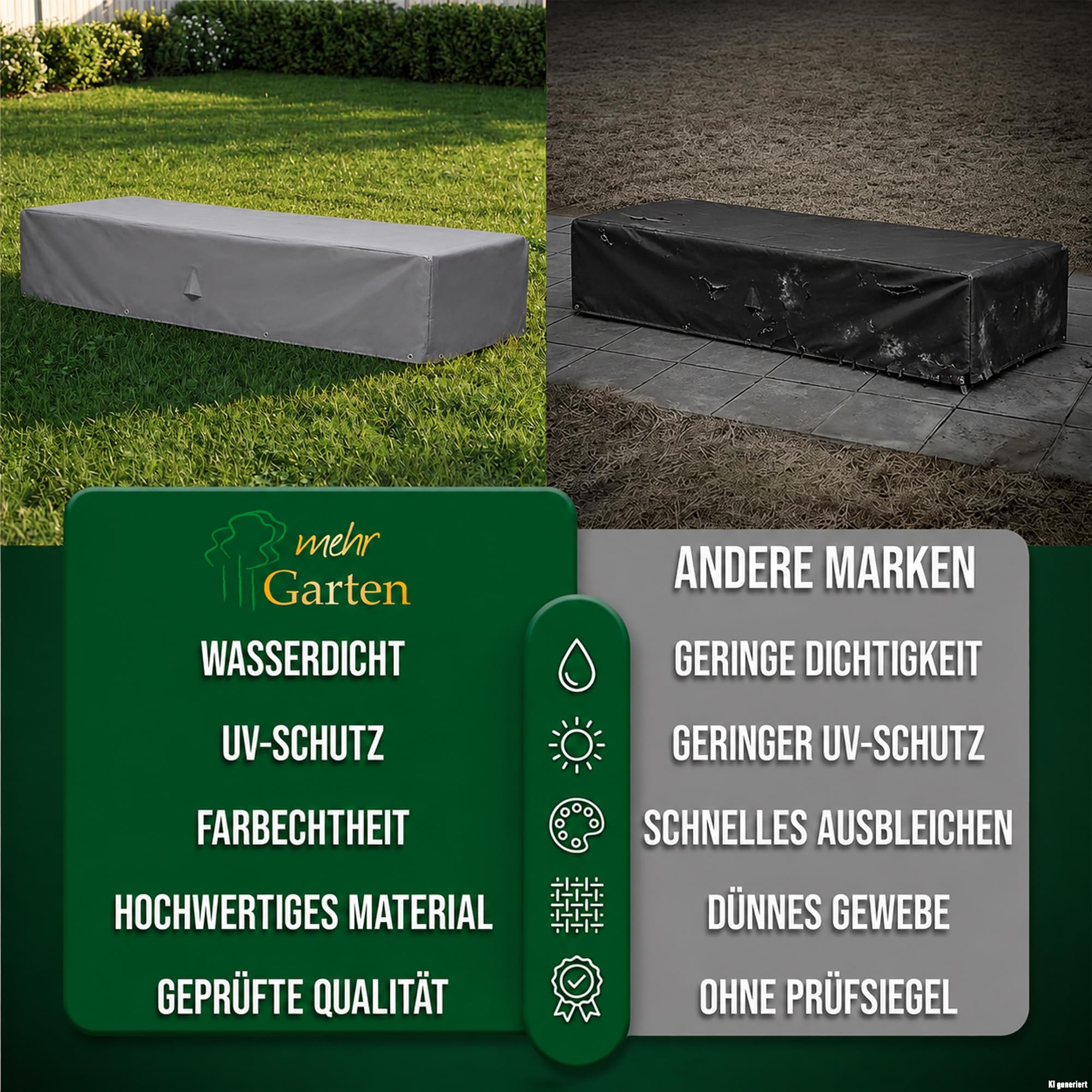 Abdeckung Sonnenliege, 225x85x40 cm, grau, Oxford 600D Gewebe, Schutzhülle für Gartenliege wasserdicht, UV-beständig und wetterfest