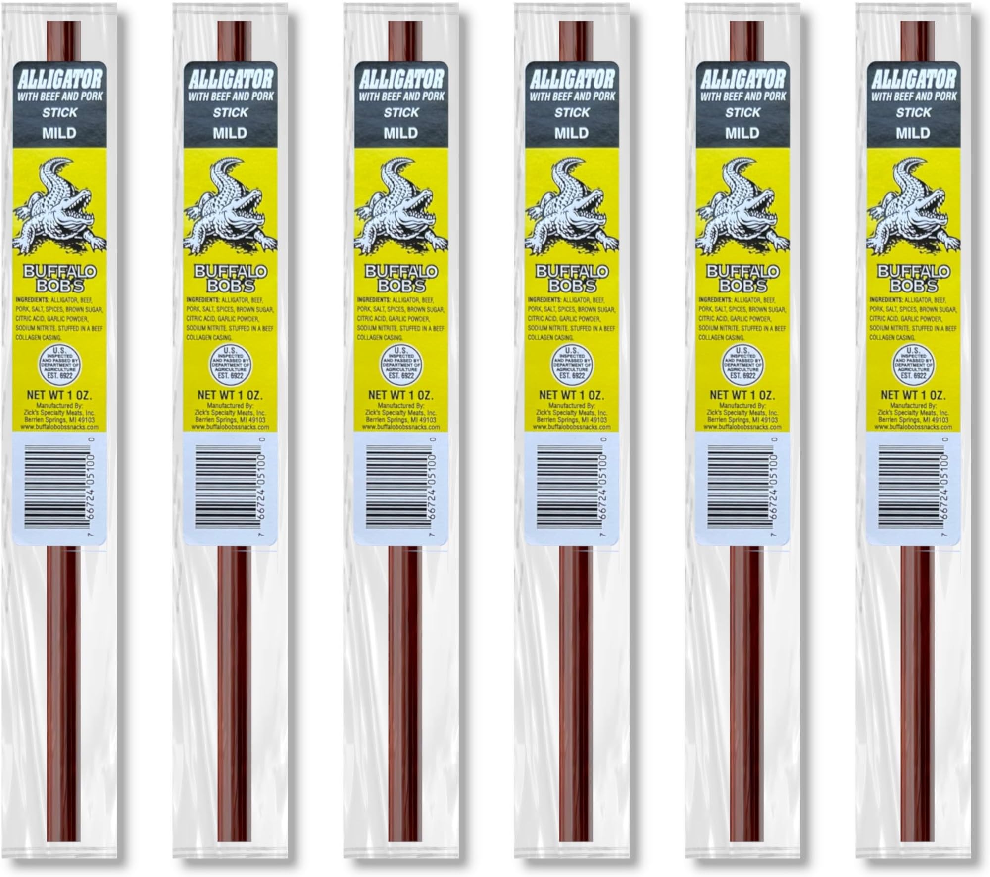 Buffalo Bob's Meat Sticks (6 Pack) - Alligator- Mild