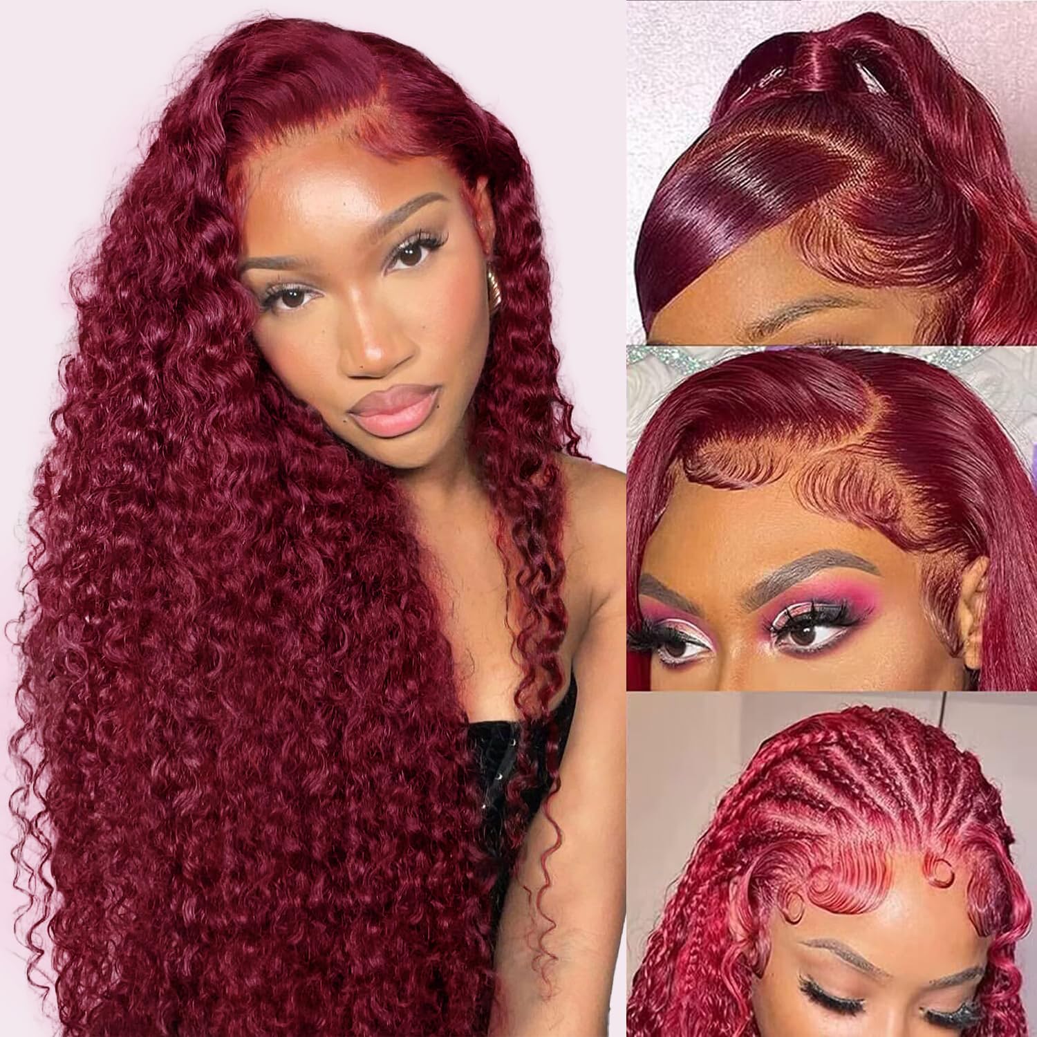 Burgundy Lace Front Wigs Human Hair Deep Wave 24inch 180