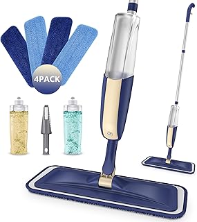 Spray Mops with 4x Washable Pads for Floor Cleaning - MEXERRIS Hard Floor Mop with Spray Wet & Dry Mops 2x Bottles Microfibre Wood Mop Flat Mop Home Commercial Use for Hardwood Laminate Wood Tiles