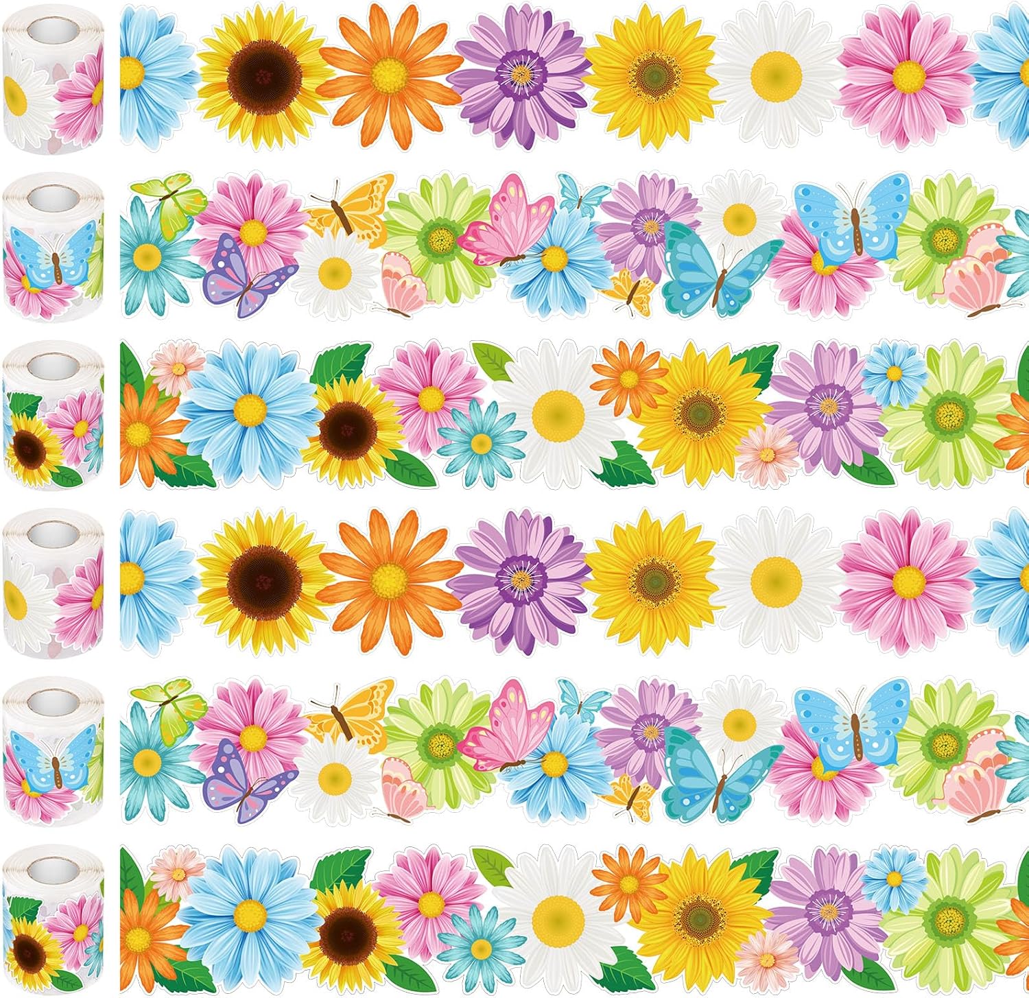 2 pks of 197 Feet Sun Flower Classroom Bulletin Board Borders Butterfly Daisy Cutouts Floral Border Trim Back to School Classroom Wall Decals for School Whiteboard Decorations Butterfly Flowers