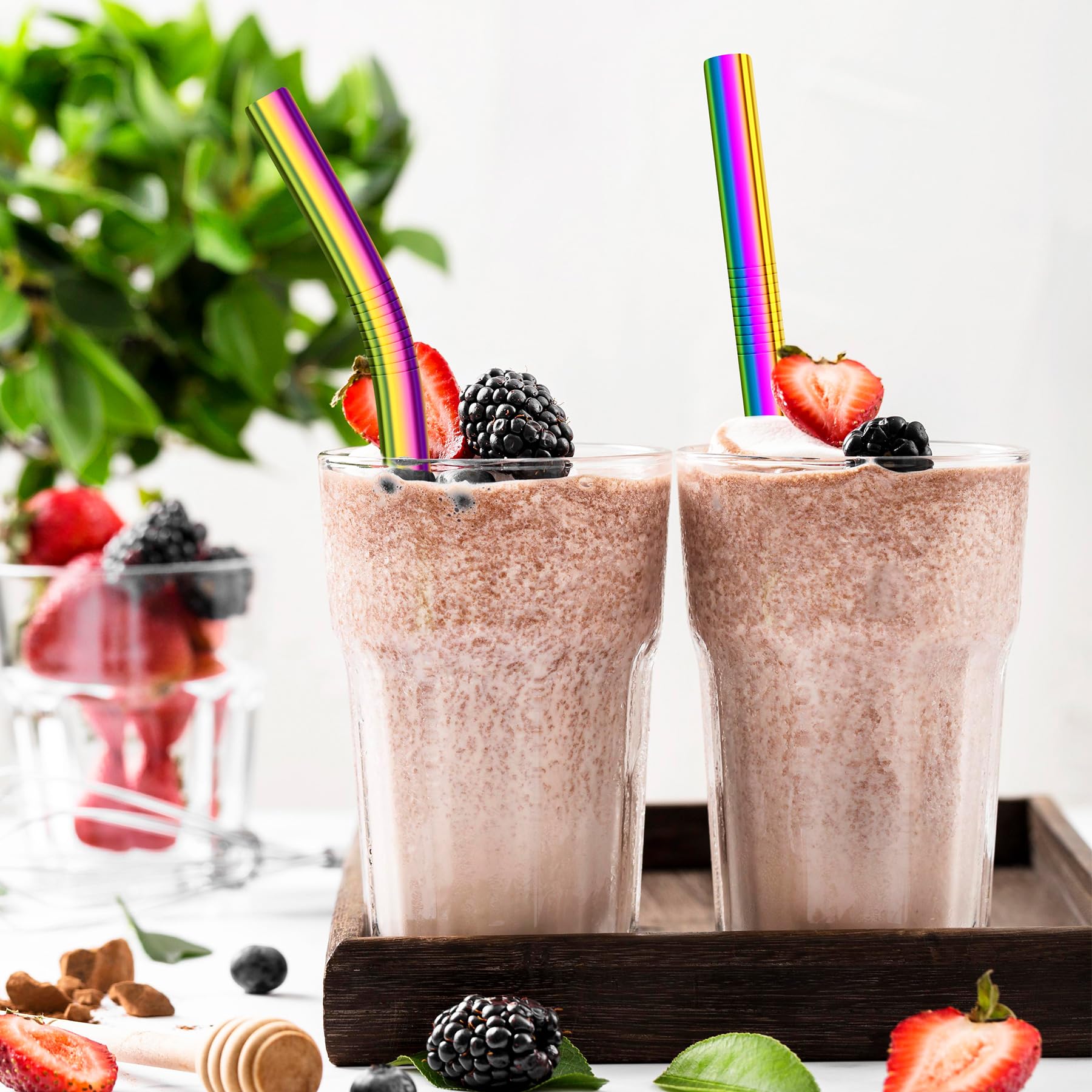 NiHome Extra Wide Reusable Stainless Steel Drinking Straws Straight & Bent 4PCS (Iridescent), 4 PCS - Image 4