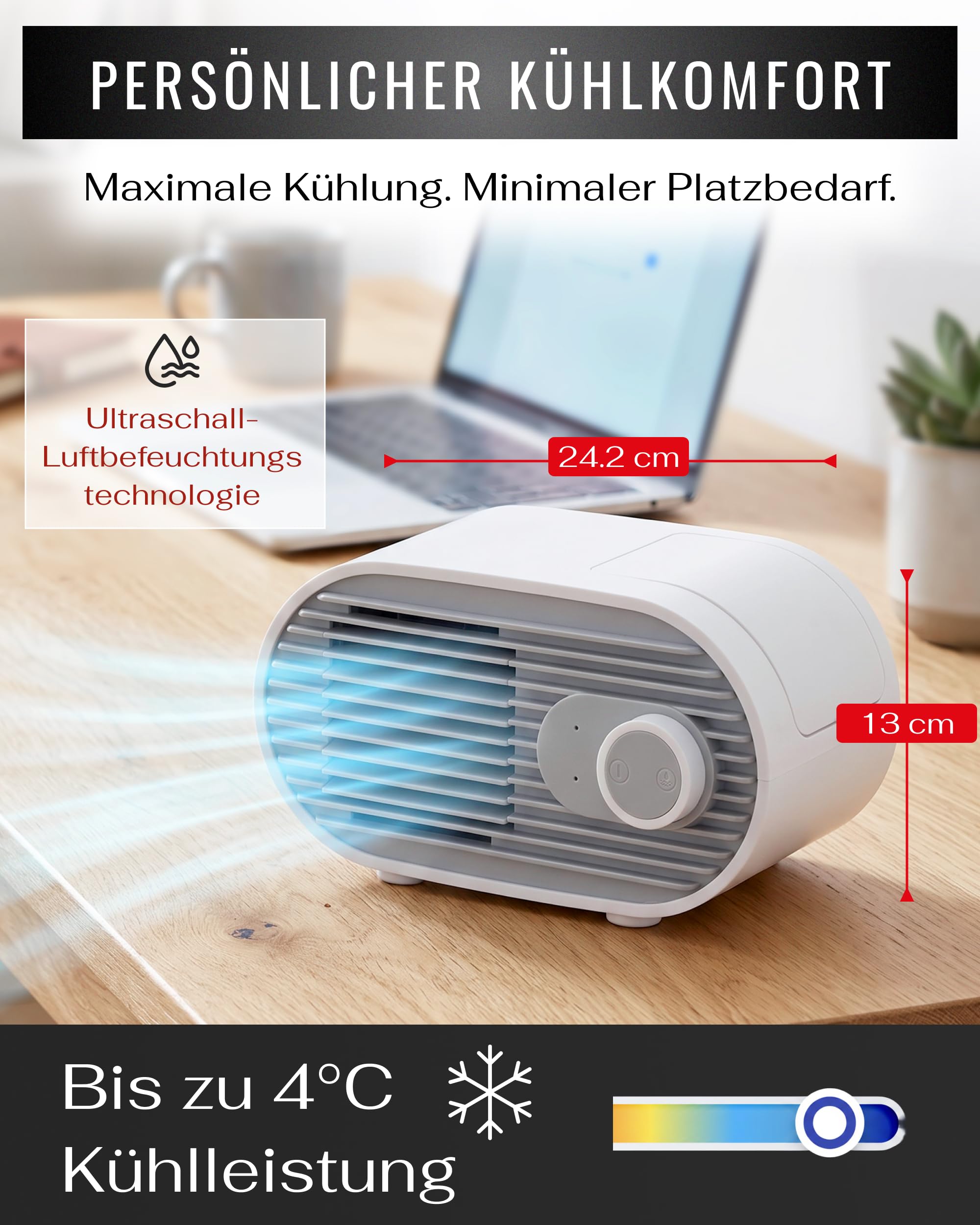 Kompakt Kühl Maia Mini Klimaanlage, Luftkühler mit Wasserkühlung 260ml