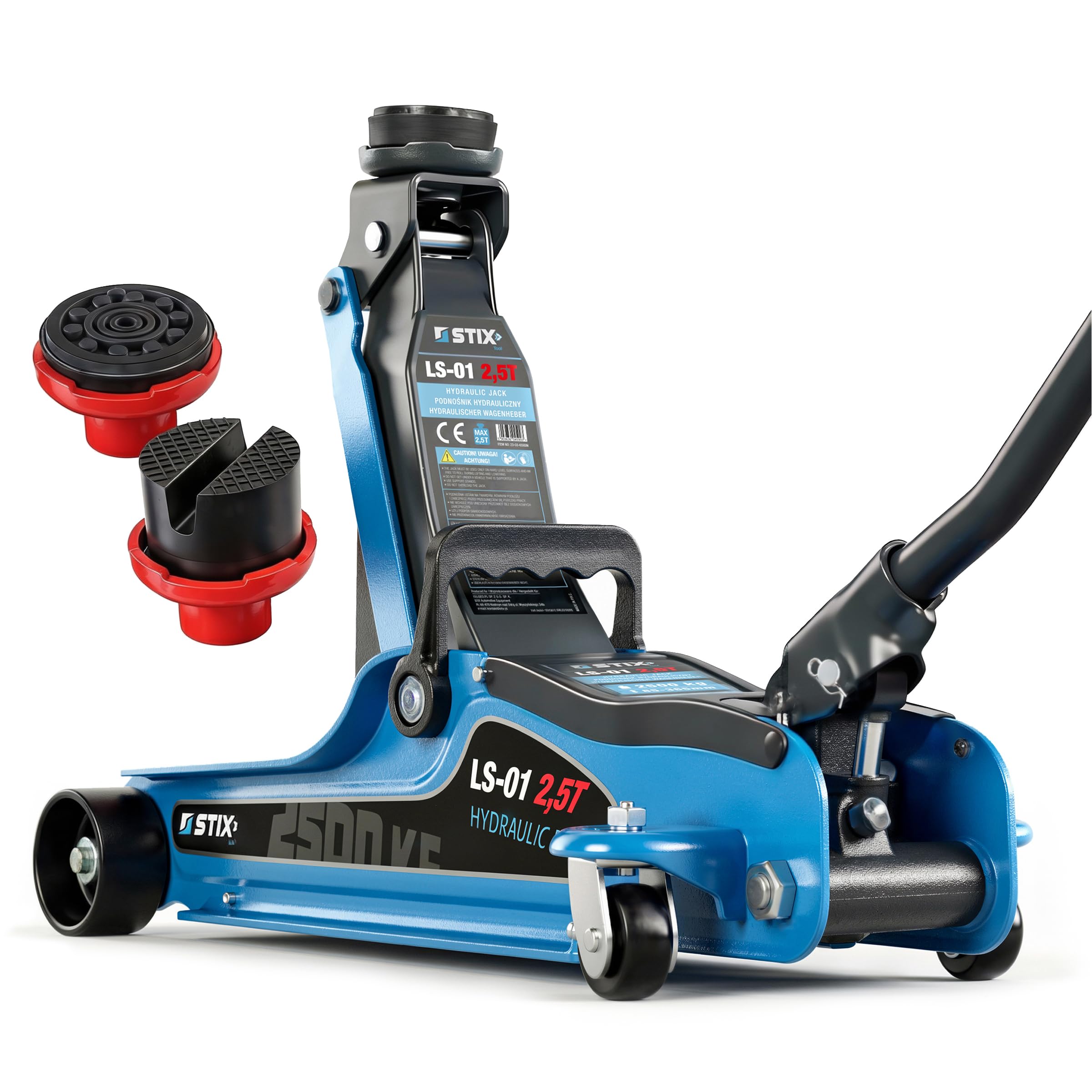 Cric Sollevatore idraulico 2,​5T - Idraulico a carrello LS-​01 per auto sportive e SUV, profilo basso 85 mm, altezza max 365 mm, struttura robusta in acciaio