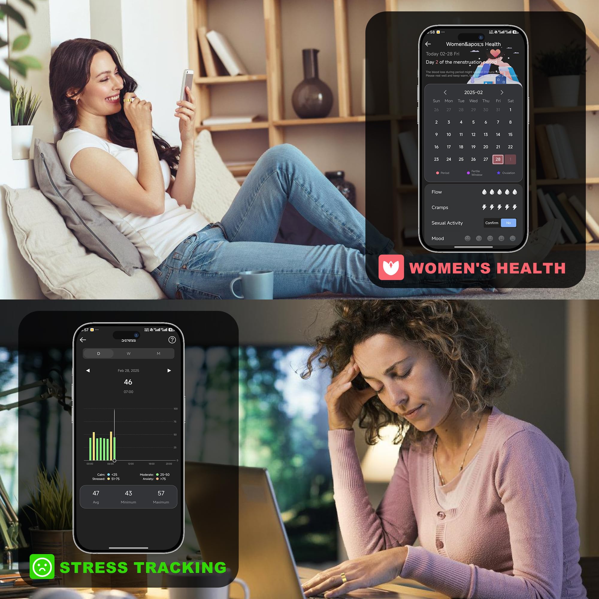 Anello intelligente per donne e uomini, in titanio, per monitoraggio della salute e del fitness, con frequenza cardiaca, conteggio dei passi (oro rosa, 6)