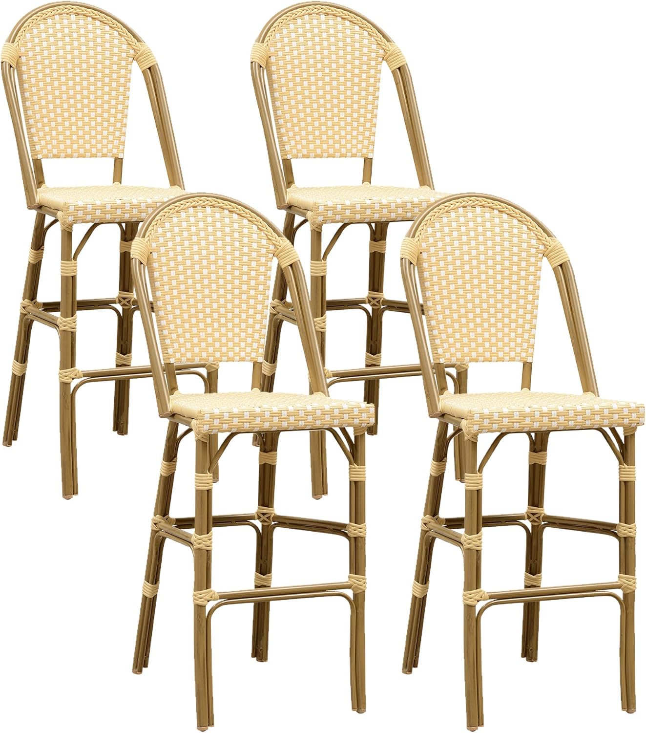 PURPLE LEAF French Bar Stool Set of 4 Bamboo Print Finish Patio Bar Stools with Back