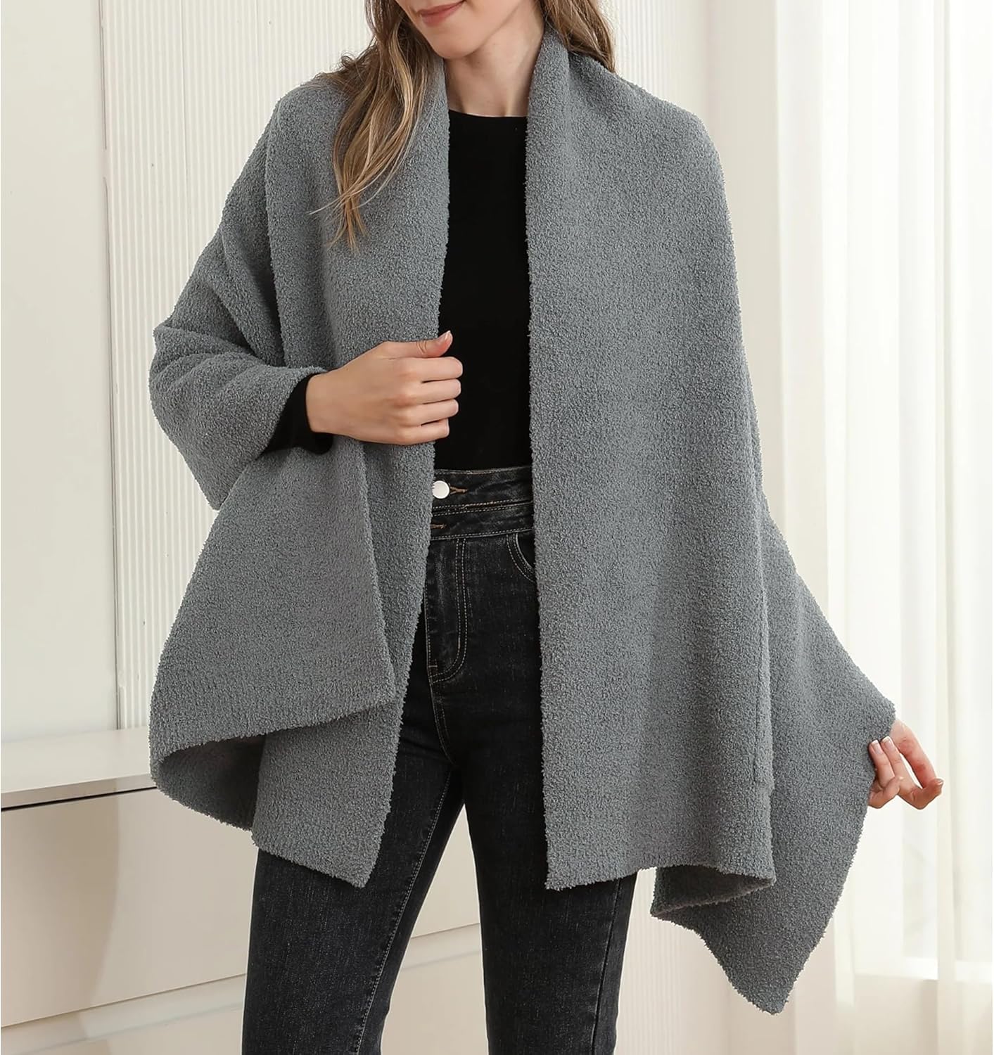 Hixiaohe Womens Shawl Wraps Casual Warm Soft Open Front Scarf with Pockets Blanket Cardigan Coat Trendy Elegant Shawls - Image 4