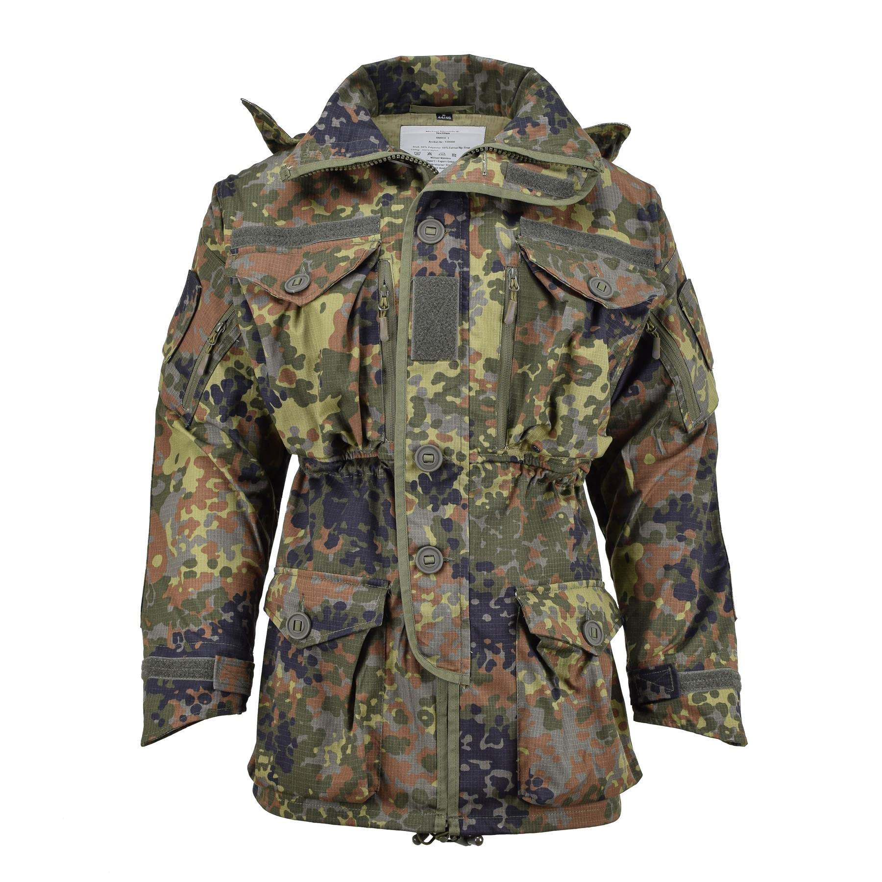 MilitarTacGear German Flecktarn Jacket Military Zipped Men’s Camo Smock Hooded Parka