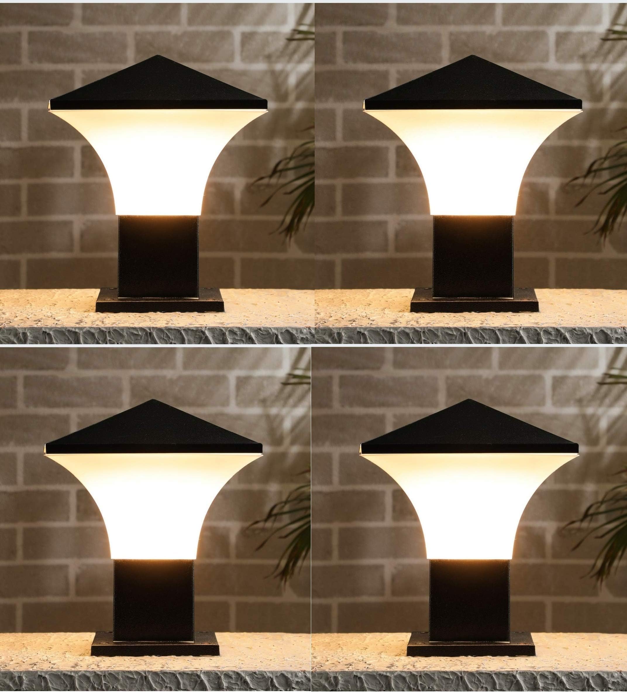 Areezo Metal PVC Gate Lights - a Set of 4 Stylish fixtures for Poles, Pillars, and Gardens. Bulb not Included; Available in Black & White, Standing at 11 inches in Height.