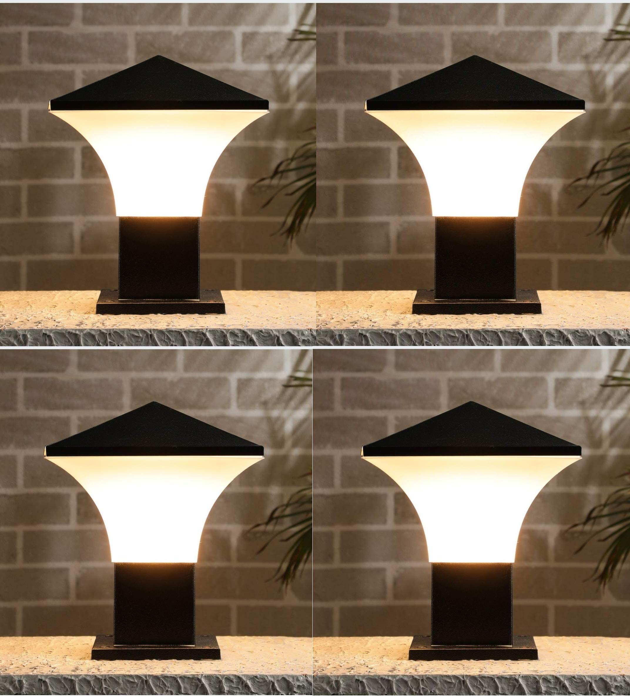 Areezo Metal PVC Gate Lights - a Set of 4 Stylish fixtures for Poles, Pillars, and Gardens. Bulb not Included; Available in Black & White, Standing at 11 inches in Height.