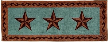 Paseo Road Rustic Star Western Cabin Kitchen Mat, Rustic Bathroom Rug 24x60 inch, Brown Turquoise 3 Star Scroll Themed Non-Slip Washable Floor Bath Rug