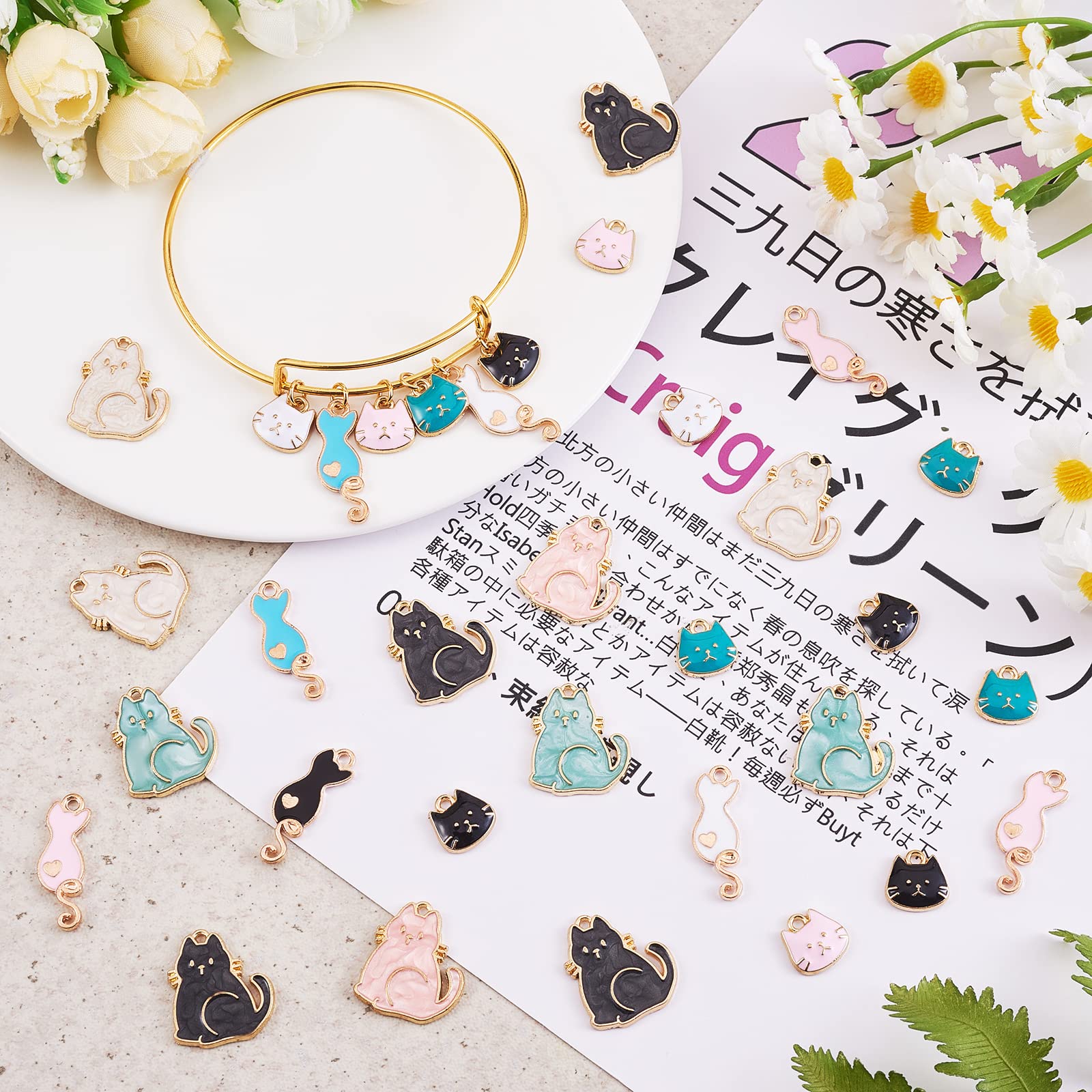 COGCHARGER 60 Pieces Enamel Cat Charm Pendant Alloy Enamel Animal Pendants Light Gold for Jewelry Necklace Bracelet Earring Making - Image 4