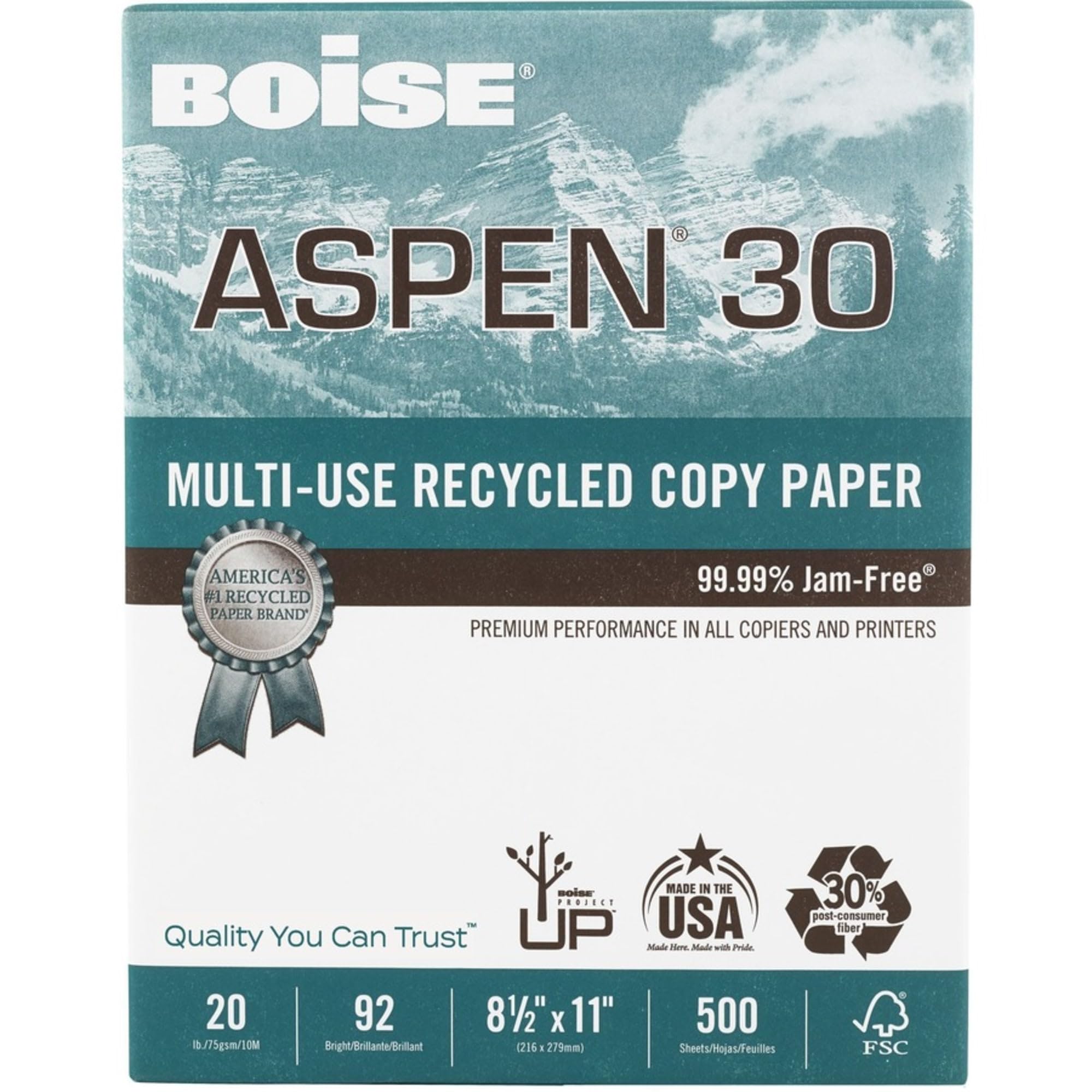 Boise Aspen 30% recyklingowany 20 1/2 x 31 cm 60 kg biały papier biurowy 5000 liczba (054901)