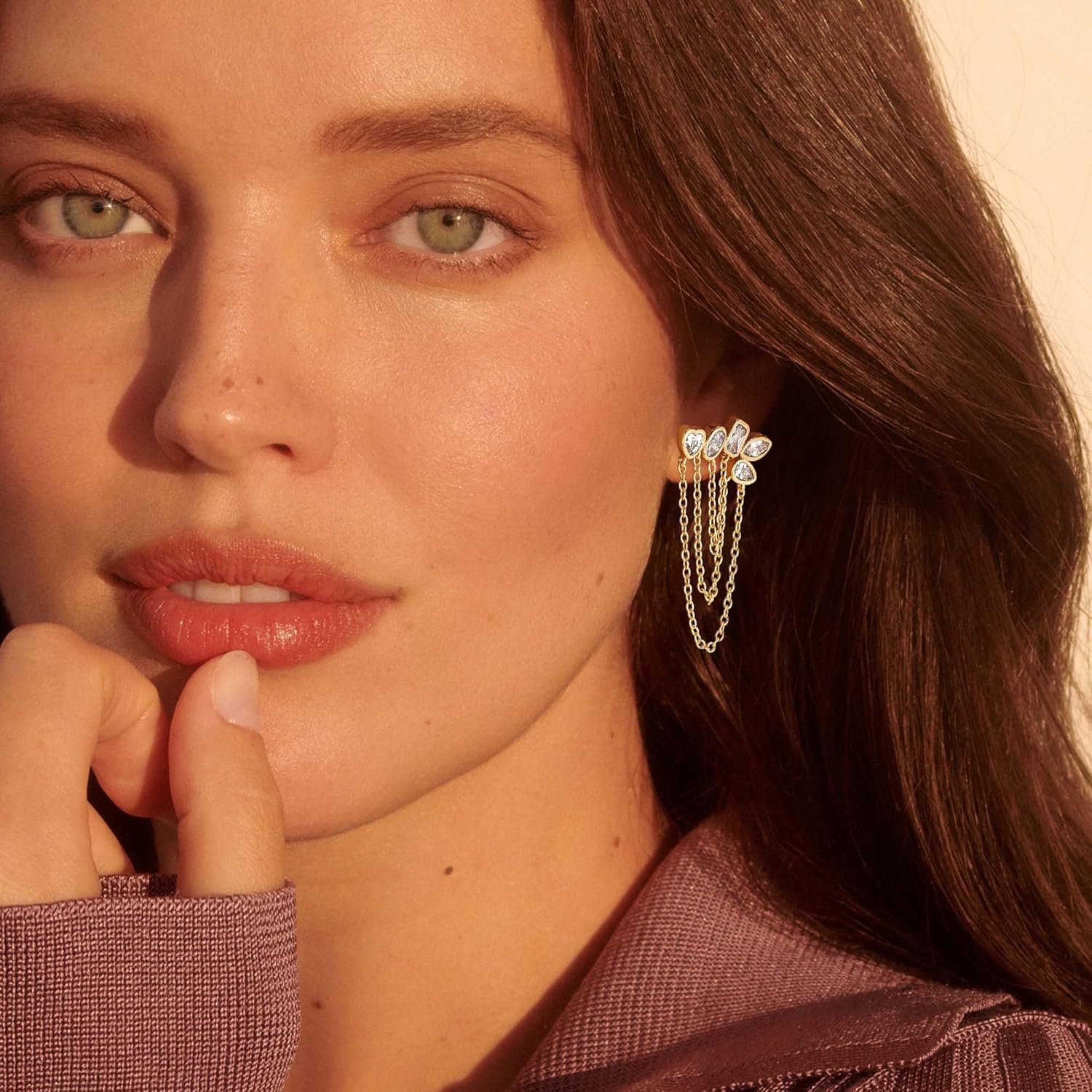 LOYATA Dangle Earrings for Women Trendy 14K Gold Plated/925 Sterling Sliver Post Hypoallergenic Gold Chain CZ Stud Earrings Dainty Long Dangling Earrings Wedding Prom Jewelry for Women Gifts - Image 4