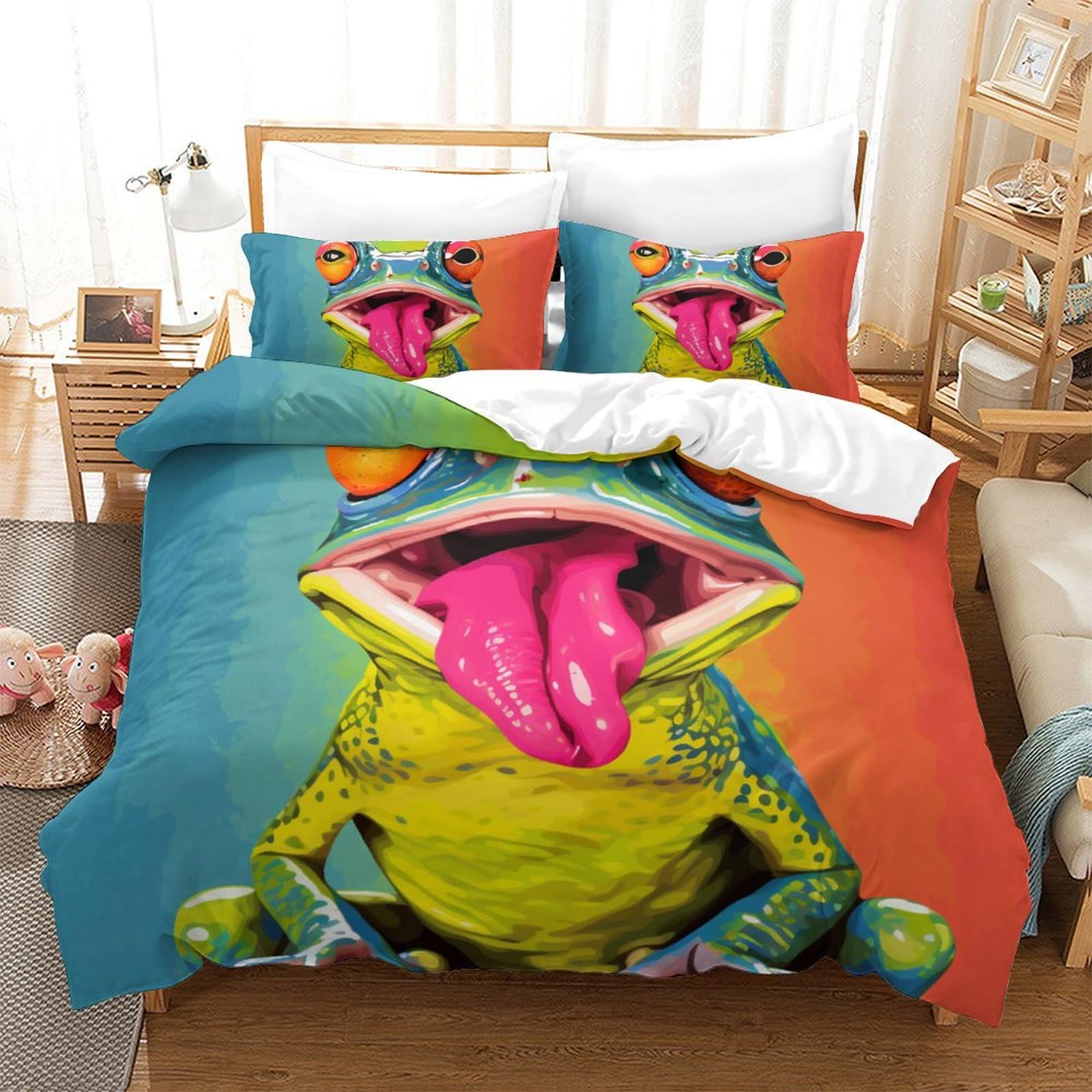 Housse de couette microfibre avec fermeture éclair parure de lit grenouille King size