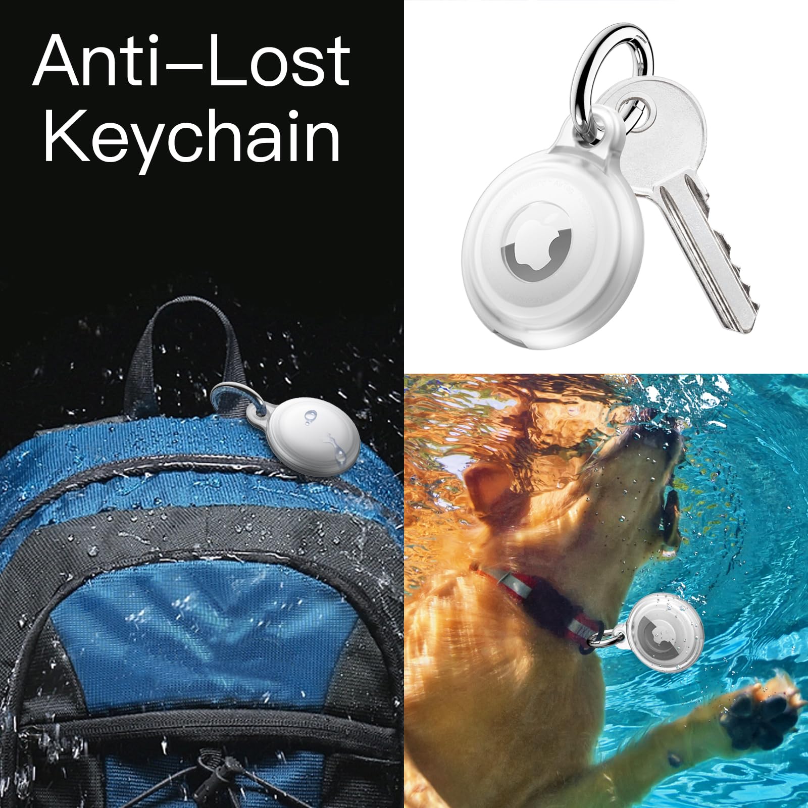 JETech Custodia AirTag 4 Pezzi - Impermeabile, Antigraffio, Con Portachiavi, Per Bambini E Animali - Foto 5