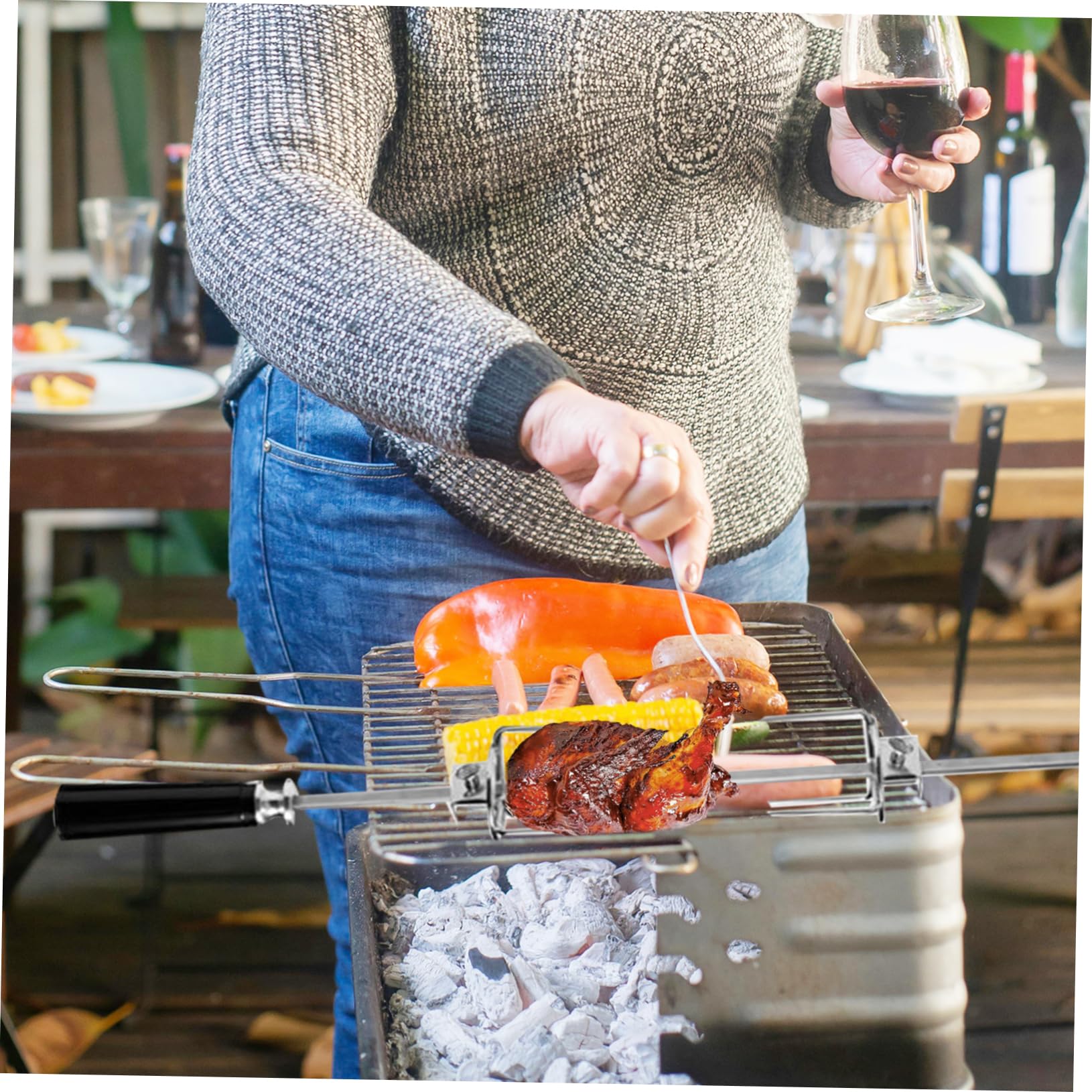 Happyyami 6pezzi Forchette Da Bbq Acciaio Inossidabile Per Arrosto Di Pollo Rotative Resistenti e Multifunzionali Per Grigliate All Aperto e Famiglia