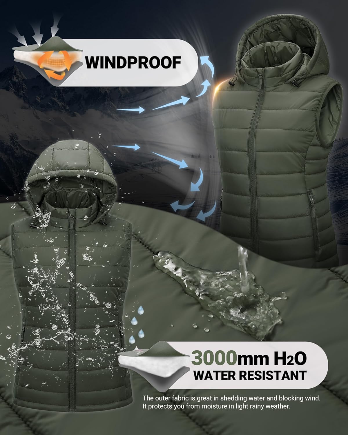 Outdoor Ventures Women's Lightweight Packable Hooded Puffer Vest Outerwear Zip Up Warm Sleeveless Winter Jacket Quilted Coat