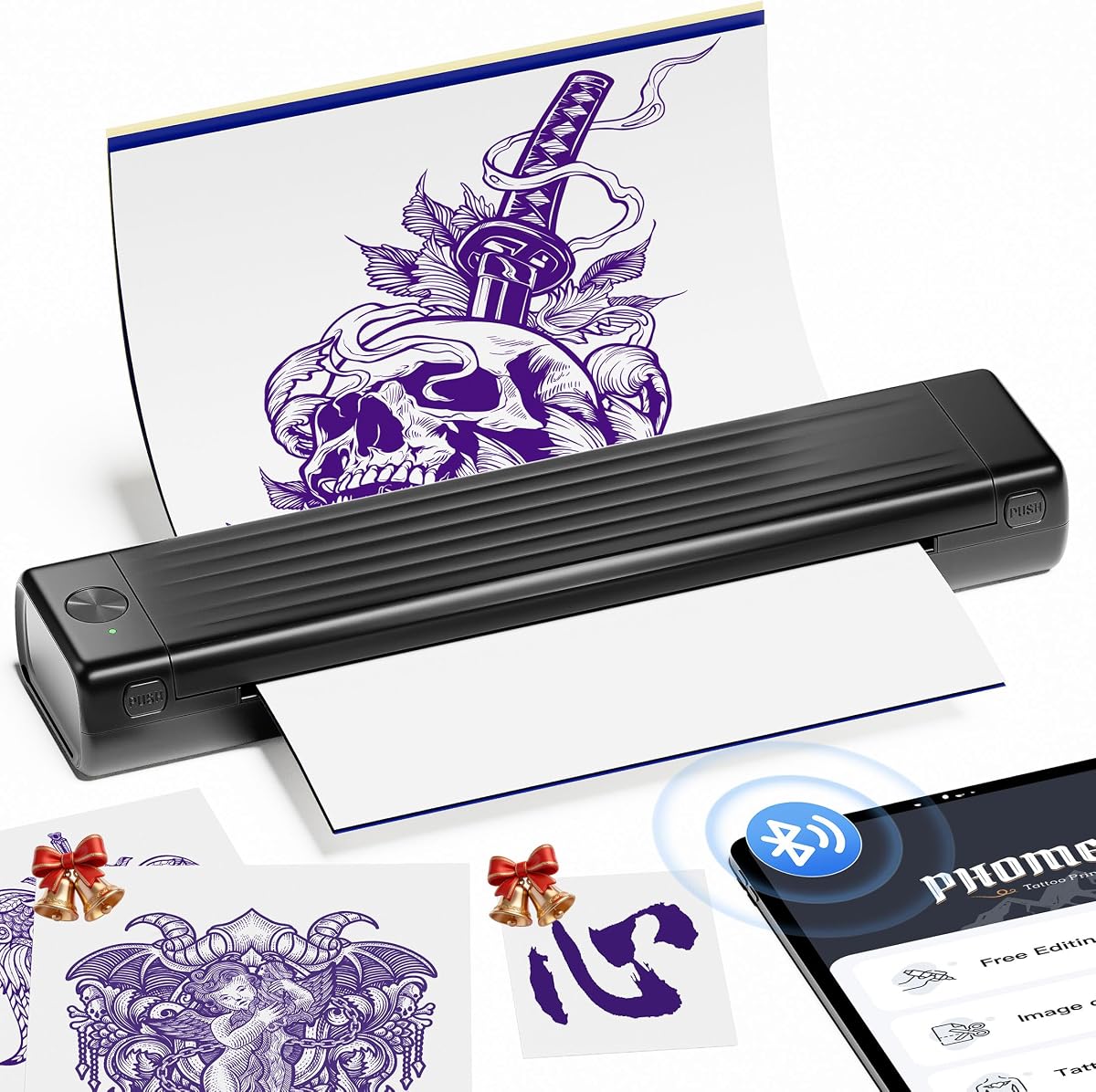 Itari Tattoo Stencil Printer for Artist & Beginner, Wireless Portable | with 10 Pcs Transfer Paper, Use with Tattoo Gun, Bluetooth Compatible with Phone/Tablet/PC, for Professional Tattoo Studio
