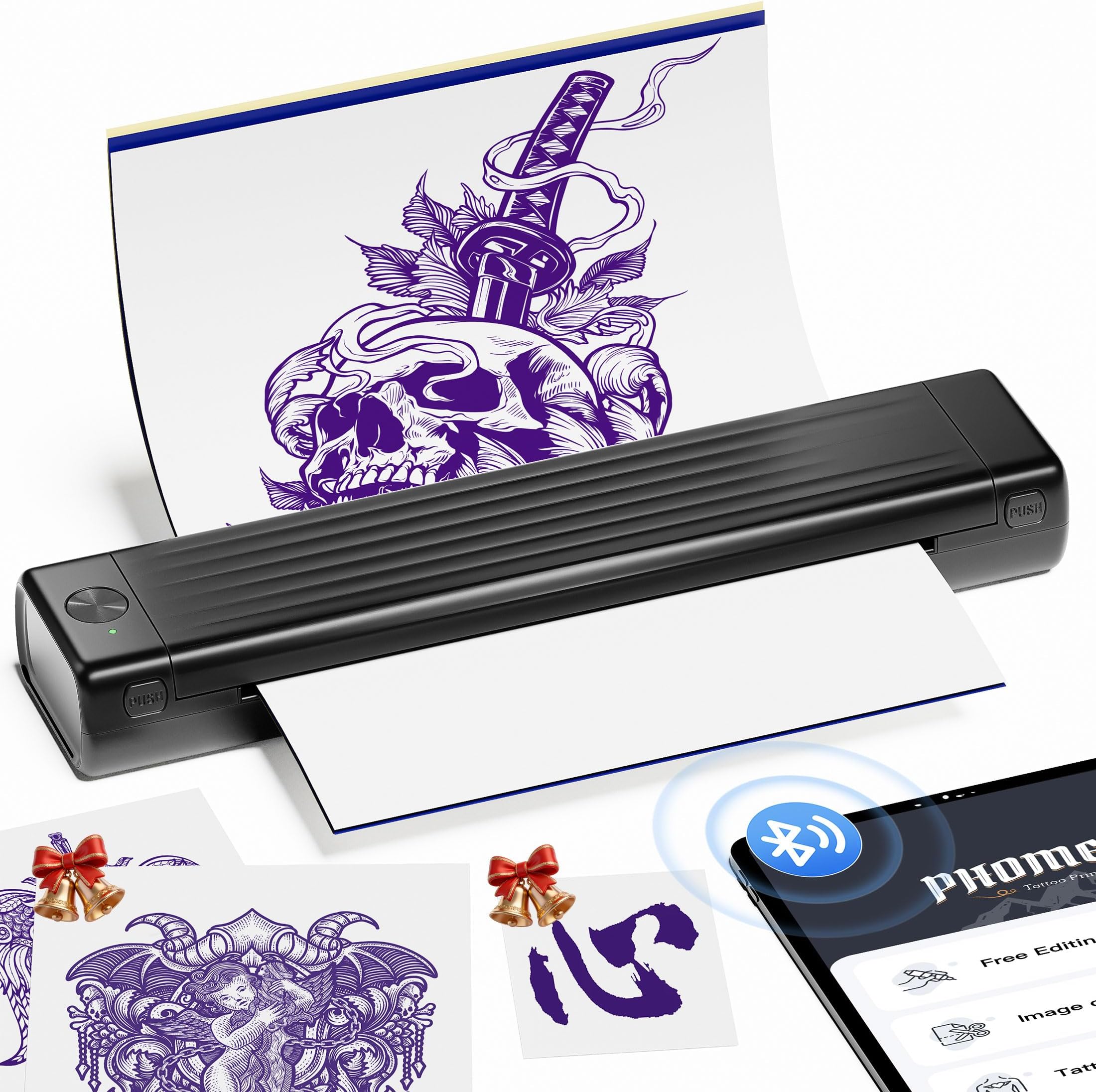 Itari A886 Tattoo Printer, Tattoo Stencil Printer for Artists & Beginners, Newly Thermal Machine Compatible with Phone, Tablet & PC, Printer Transfer Kits with 10 Pcs Tattoo Disposables, Black