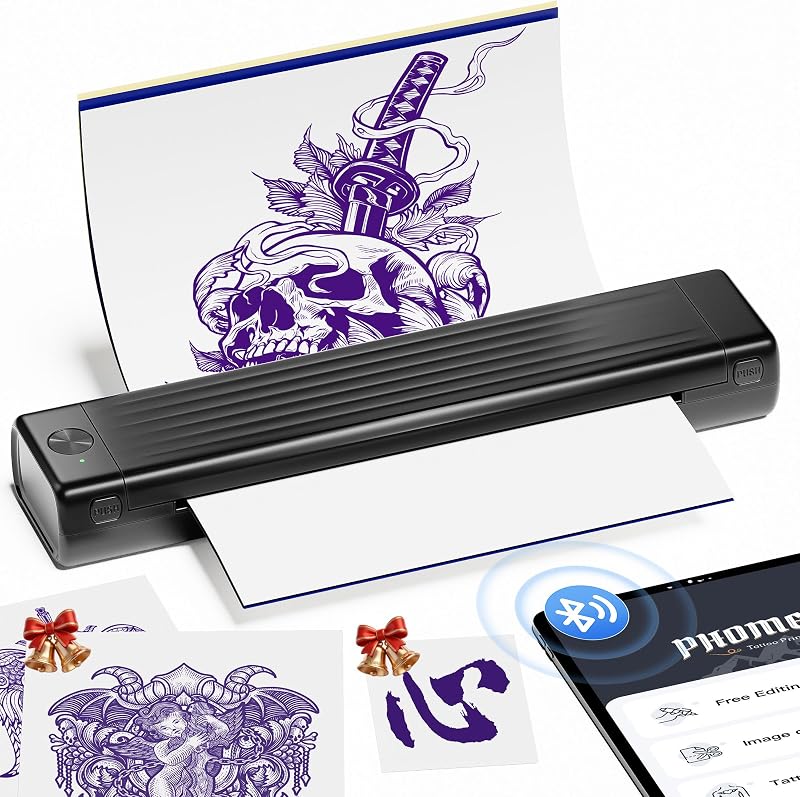 Itari Tattoo Stencil Printer for Artist & Beginner, Wireless Portable | with 10 Pcs Transfer Paper, Use with Tattoo Gun, Bluetooth Compatible with Phone/Tablet/PC, for Professional Tattoo Studio
