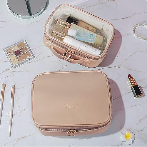 Miniatura 6 de Bolsa de maquillaje, 2 bolsas de cosméticos de piel sintética, estuche de maquillaje portátil de viaje, organizador de maquillaje grande con bolsa