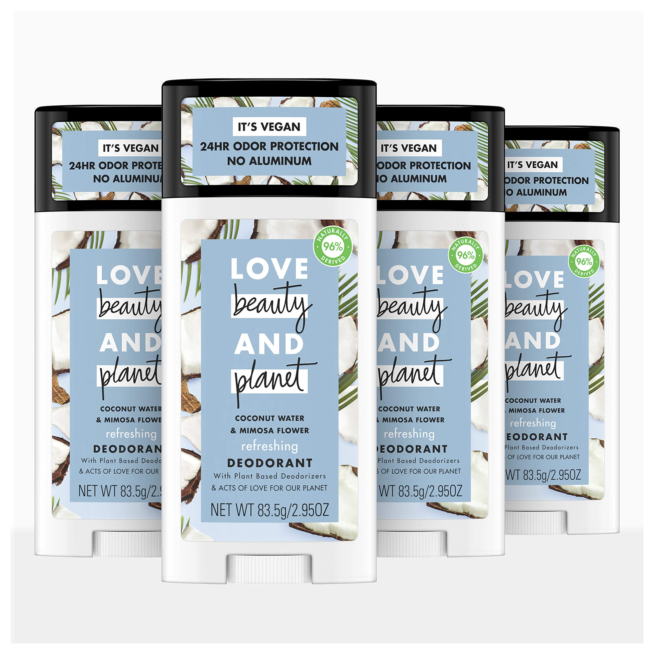Love Beauty Planet Deodorant Coconut Water and Mimosa Flower, 2.95 oz, Pack of 4