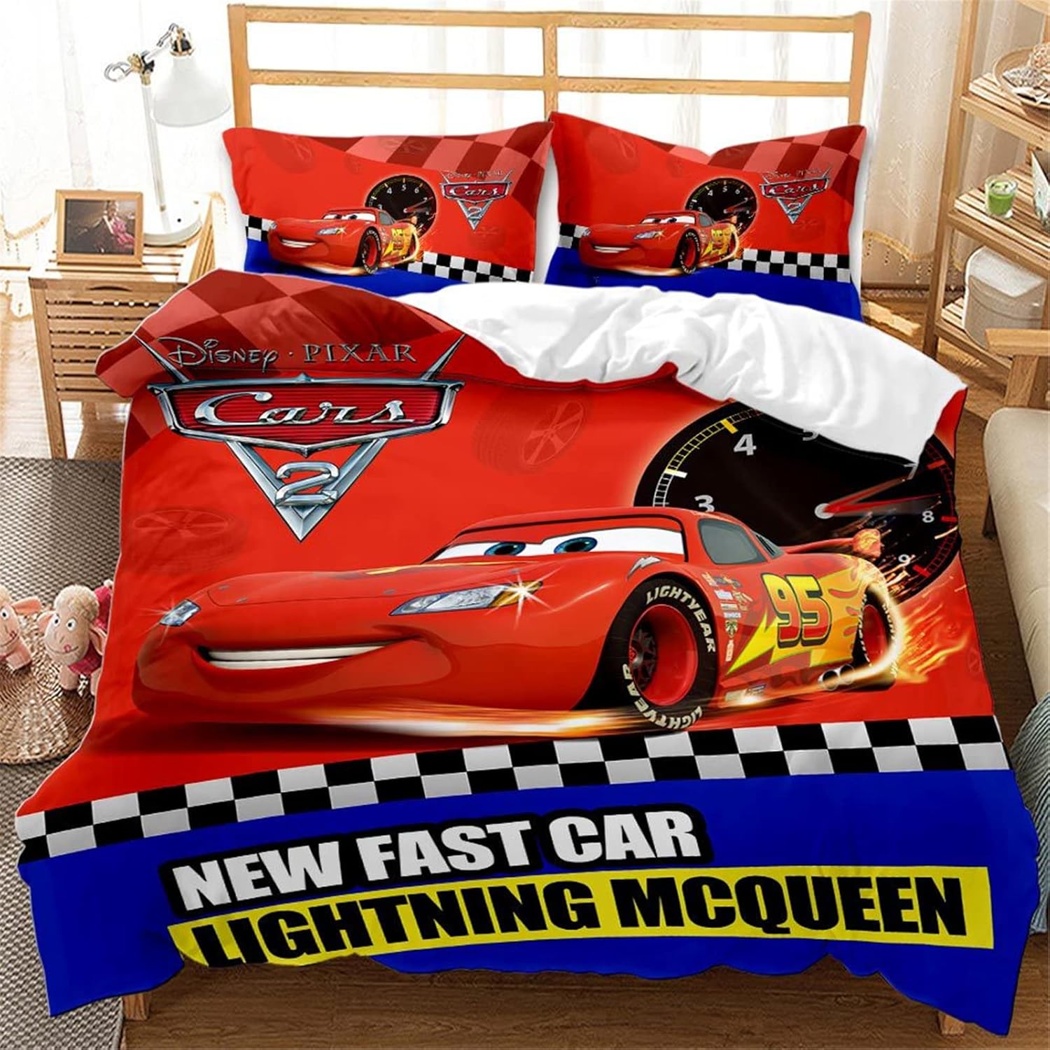 enttgo Child Lightning McQueen Duvet Cover Sets,3D Cars Comforter Cover