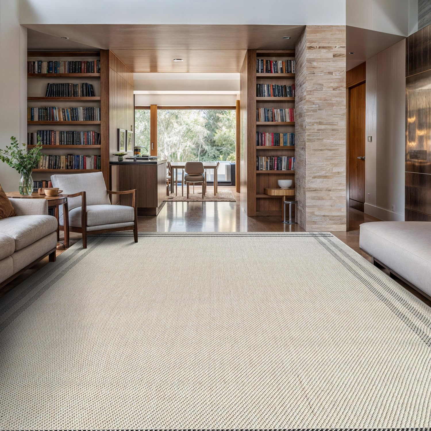 Luul Home Easy Jute Rugs 9x12 Bordered Bone Color Living Room Indoor Outdoor Area Rug for Patio and Kitchen Rug High Traffic Washable Easy to Clean