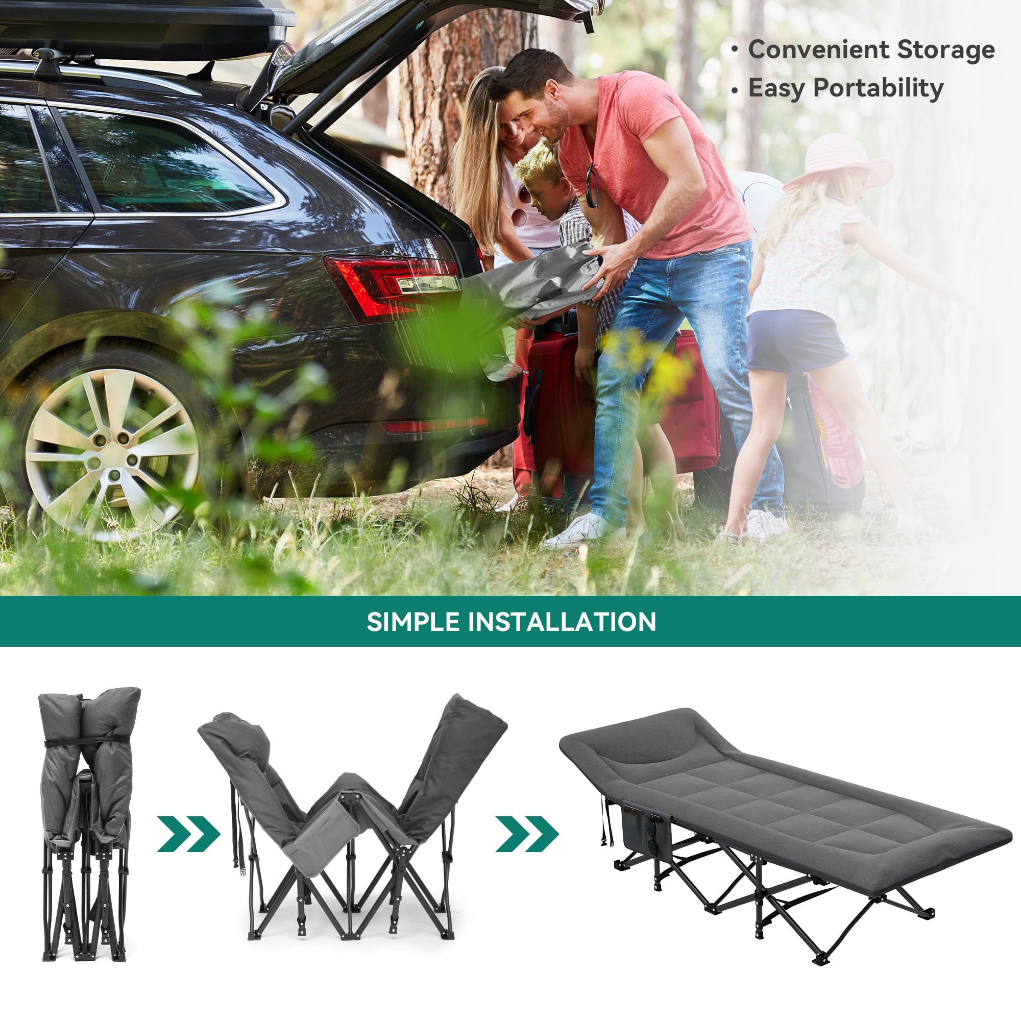 YITAHOME Feldbett Klappbar für Erwachsene, Robustes Campingbett mit Einer Traglast von 260 kg, Starkes Gestell mit Dickeren Rohren, Feldbett mit Tragetasche für Reisen/Büro/Outdoor, Grau