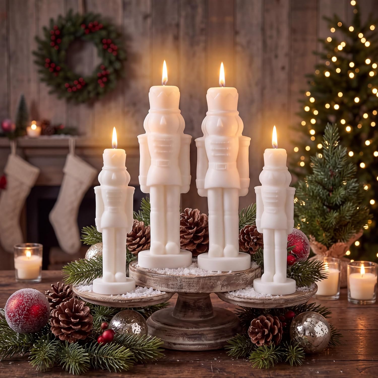 Conelist 4 Pcs Christmas Nutcracker Candles Soy Wax Pillar Candle Xmas Gift