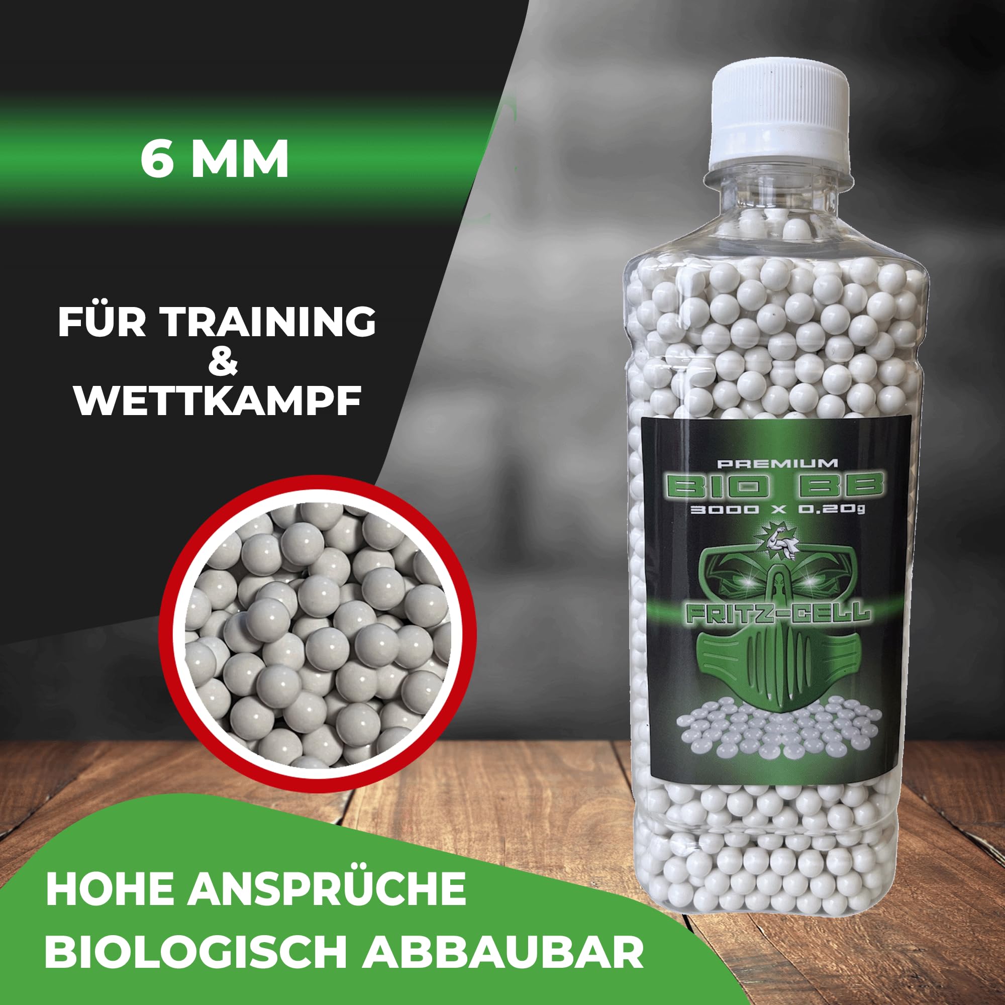 3000 Airsoft Premium Bio BBS 6 mm 0,20 g bottiglia Fritz-Cell biodegradabile