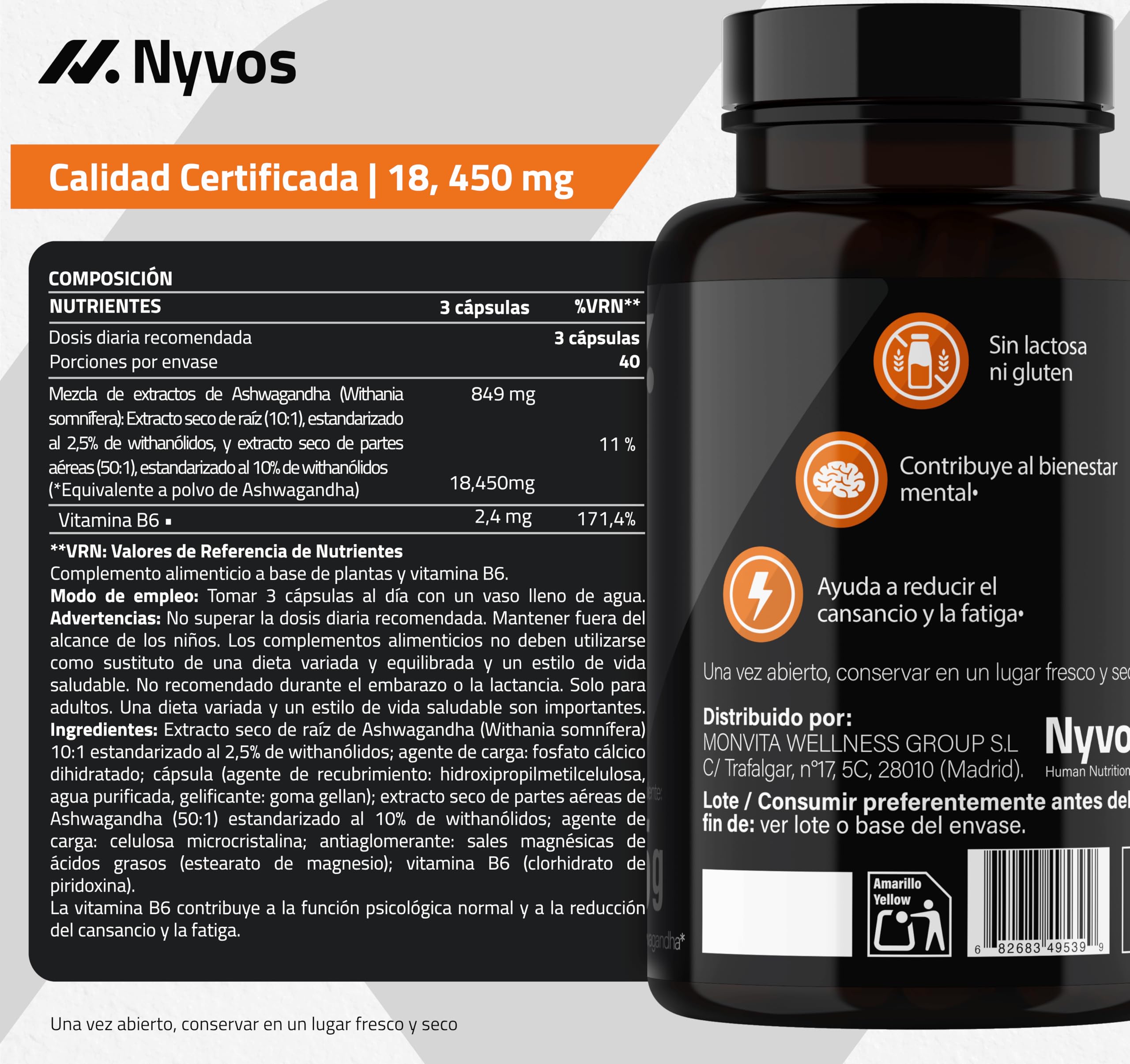 Ashwagandha Extracto 50:1 10% Withanólidos, Calma y Descanso - 120 Cápsulas | Relajación y bienestar diario, raíz de Withania somnifera, 18.450 mg equivalentes por dosis, adaptógeno puro sin estimulantes