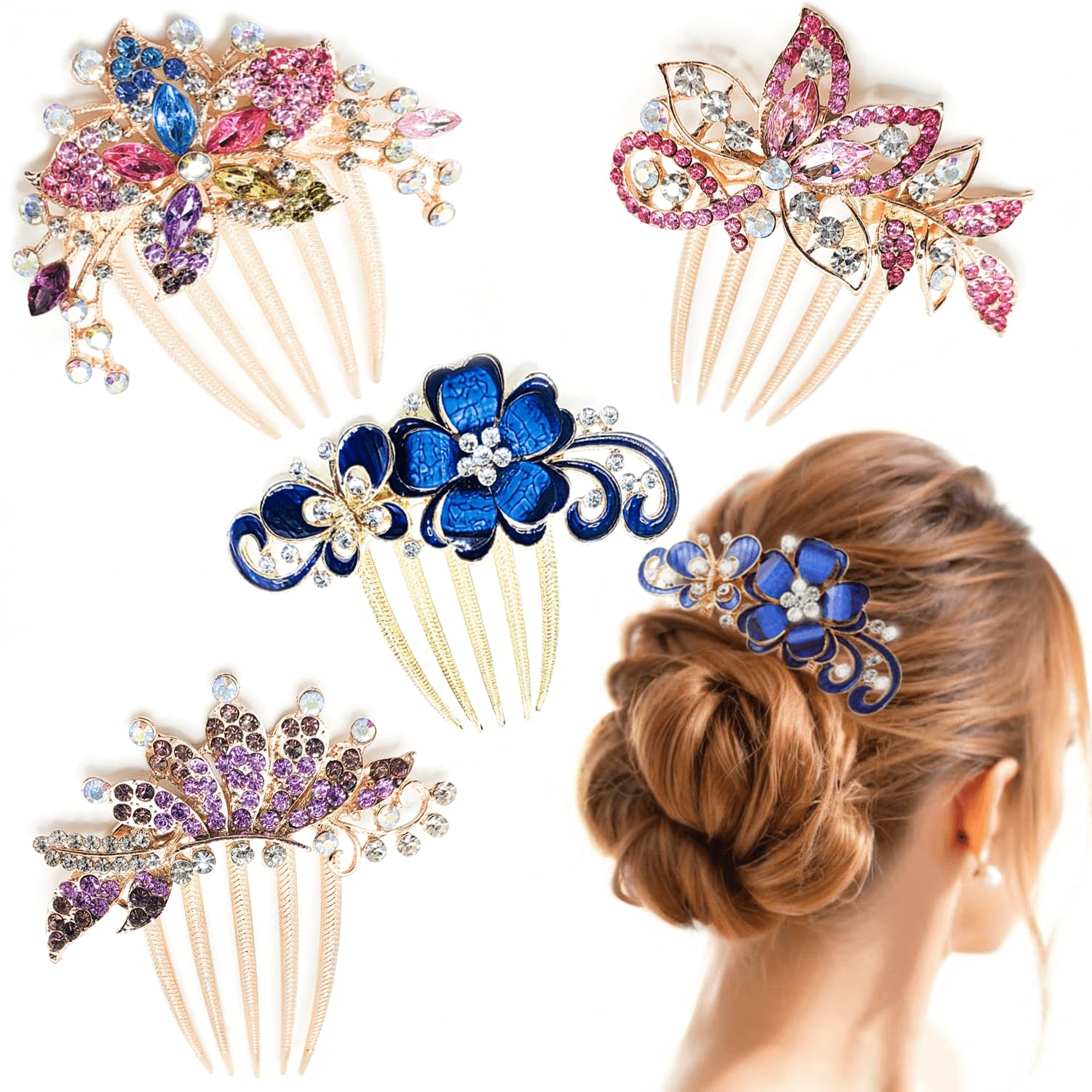 4 pieces Crystal Rhinestone Hair Comb,Bridal Hair Comb,Rhinestone Hair Piece Party Headress for Bride Bridesmaid,Suitable for everyday, wedding, prom